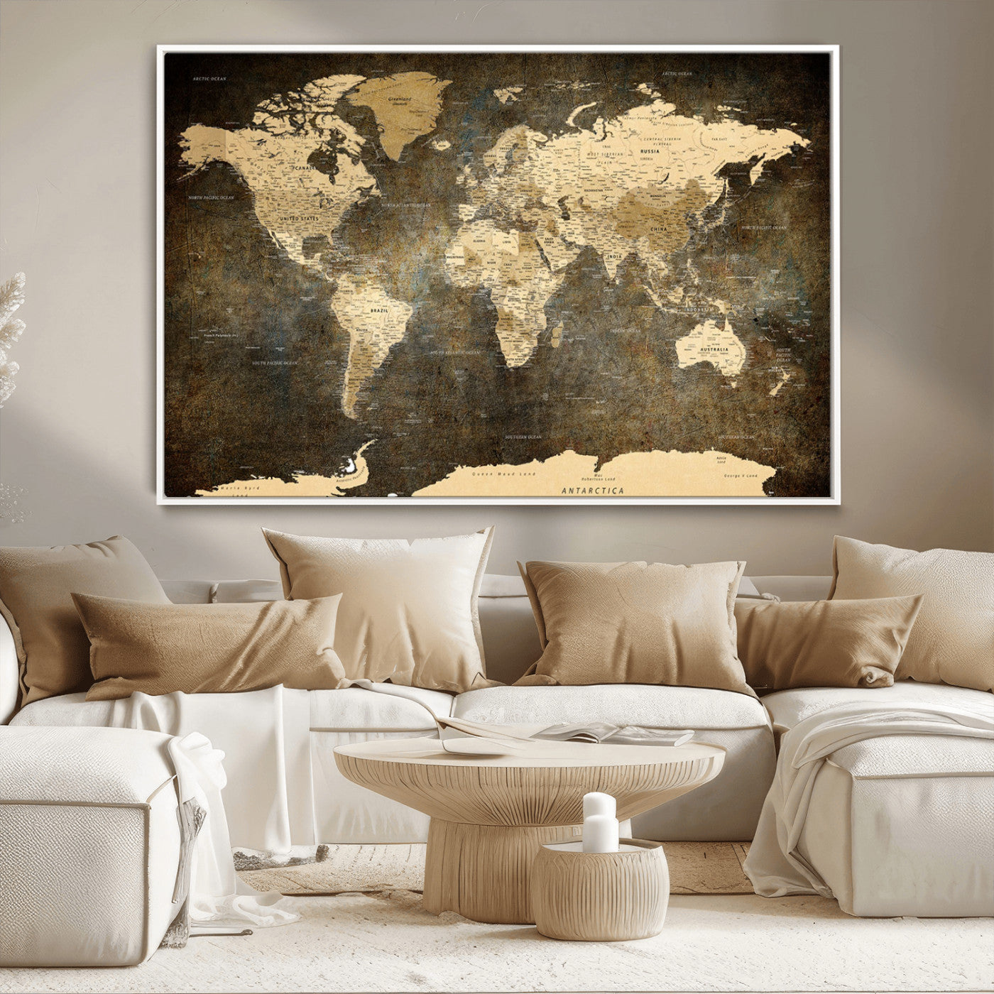 MGV-FC-36X24 - Push Pin World Map Canvas Print – Framed Wall Art for Couples to Track Their Travels – Anniversary