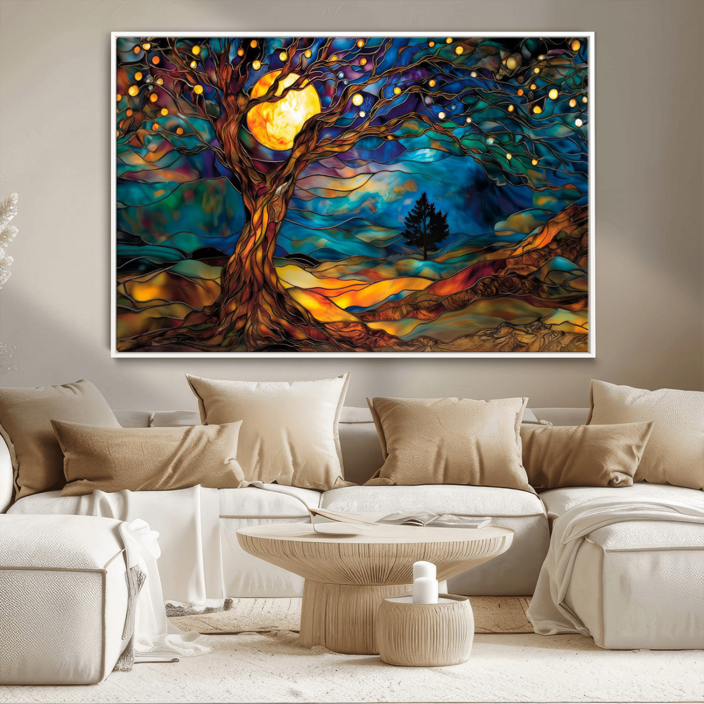 MGV-FC-36X24 - Tree of Life Wall Art - Yggdrasil Tree of Life Canvas Print - Vibrant Moonlit Tree Wall Art,  Tree