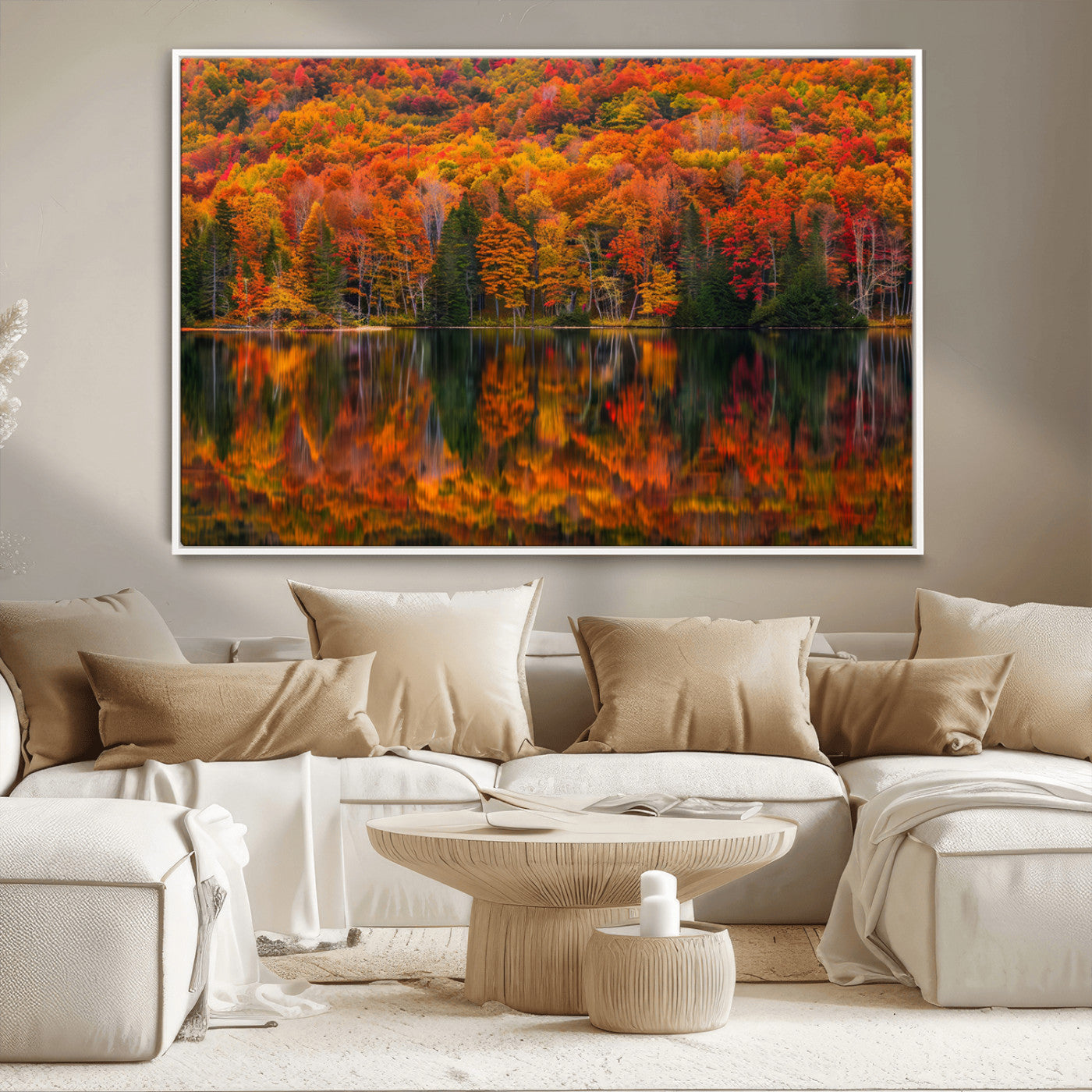 MGV-FC-36X24 - Fall Foliage Wall Art - Autumn Reflection Canvas Print, Stunning Fall Foliage Wall Art, Serene Lake