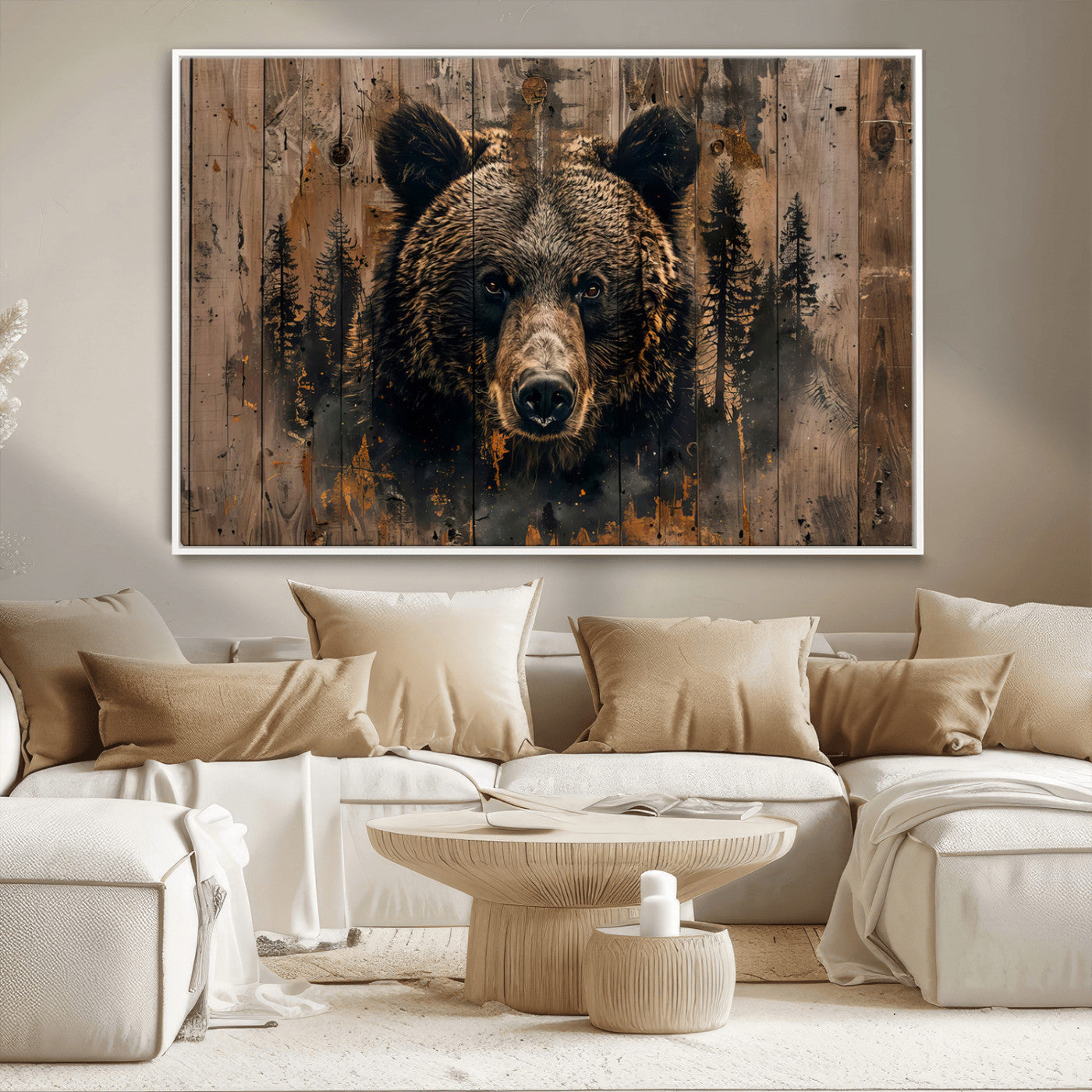 MGV-FC-36X24 - Rustic Grizzly 399 Wall Art | Triptych Canvas Print | Rustic Cabin Wall Decor | Perfect for