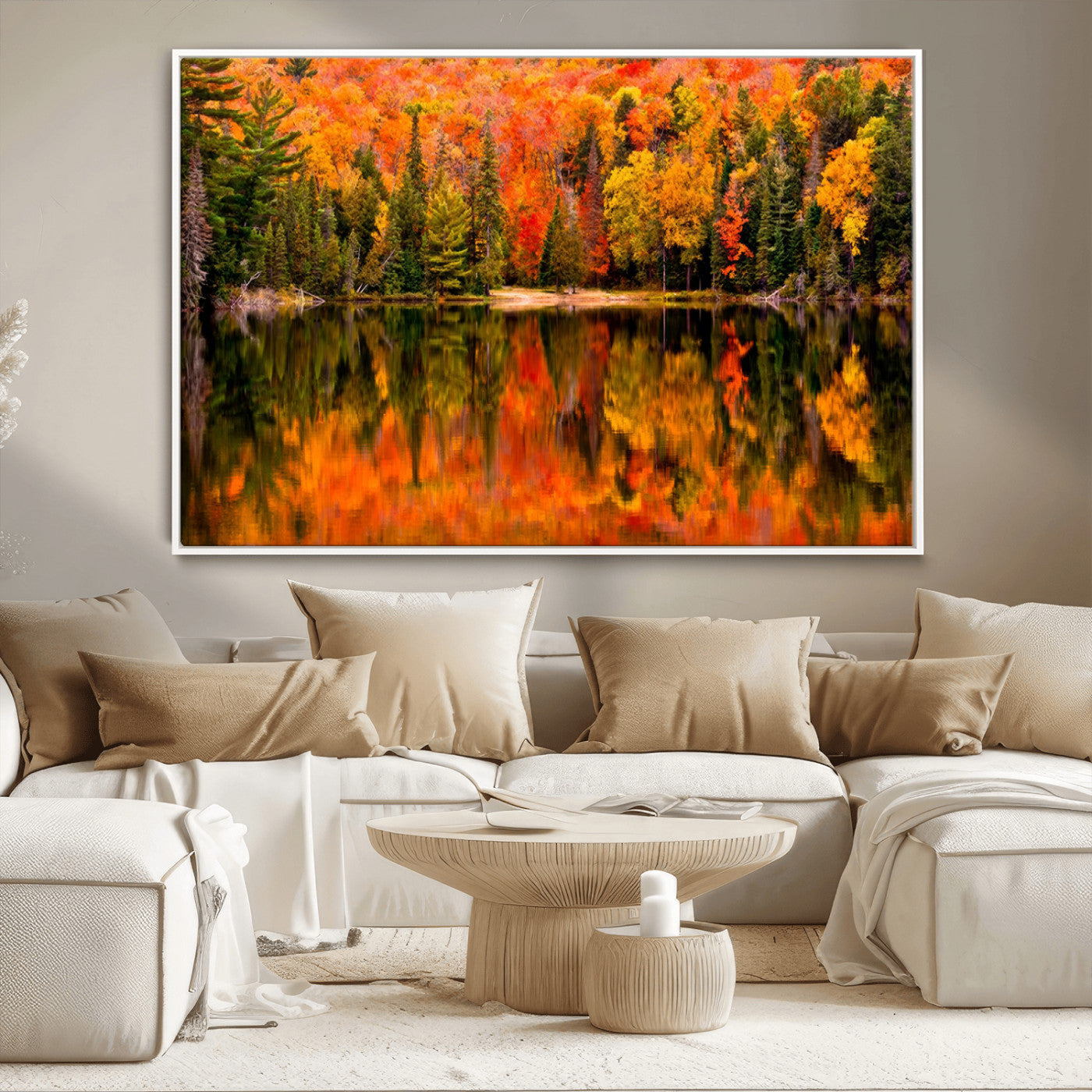 MGV-FC-36X24 - Forest Reflection Art | Autumn Forest Reflection Wall Art | Triptych Canvas Print | Vibrant Fall