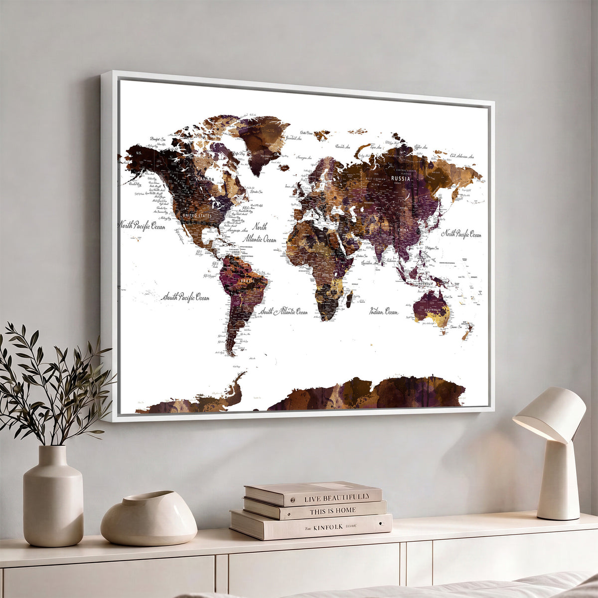50611-PAN-FL-20X10 - World Map Canvas Print | Detailed Map of the World Wall Art