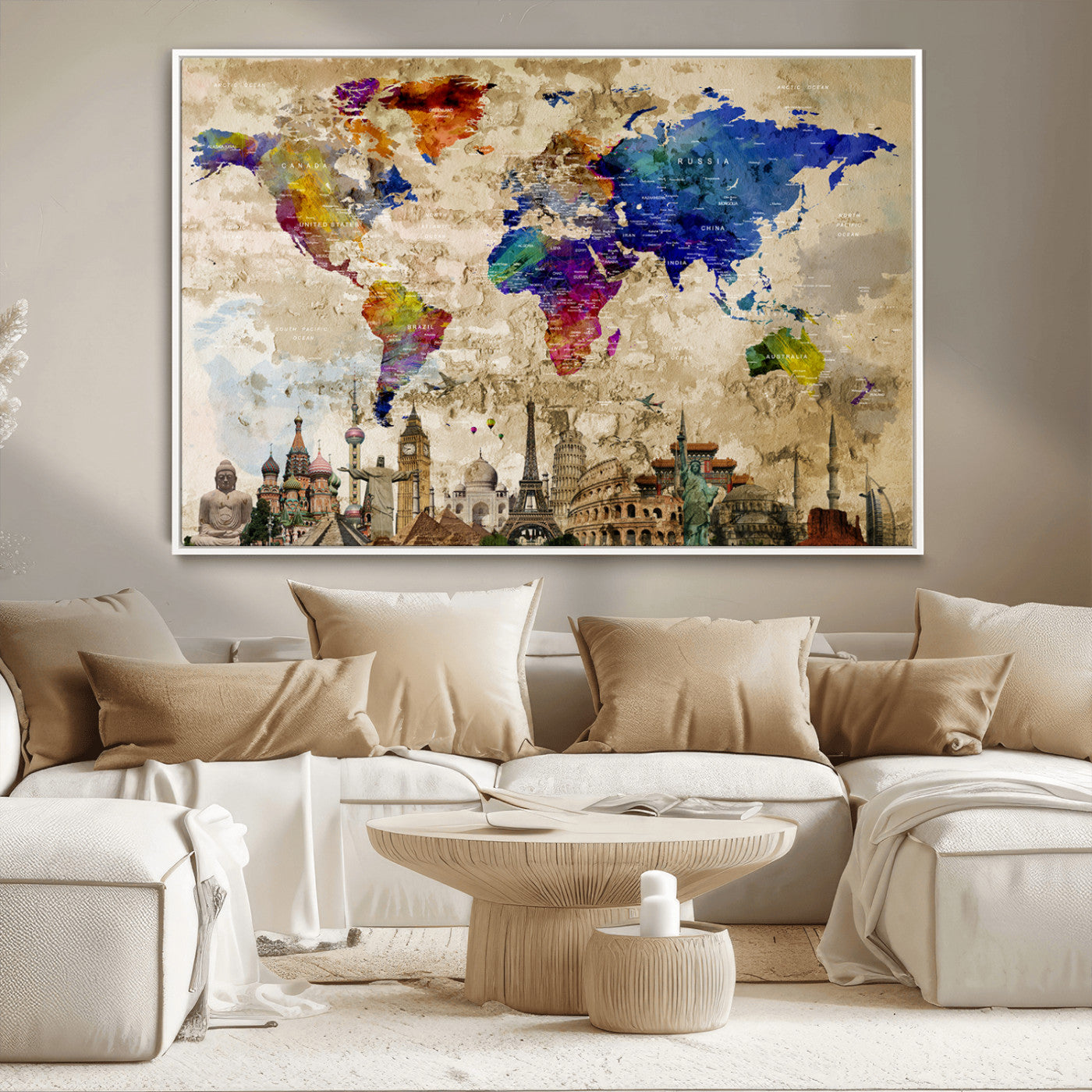 MGV-FC-36X24 - Push Pin World Map Canvas Print – Framed Wall Art for Couples to Track Their Travels – Anniversary