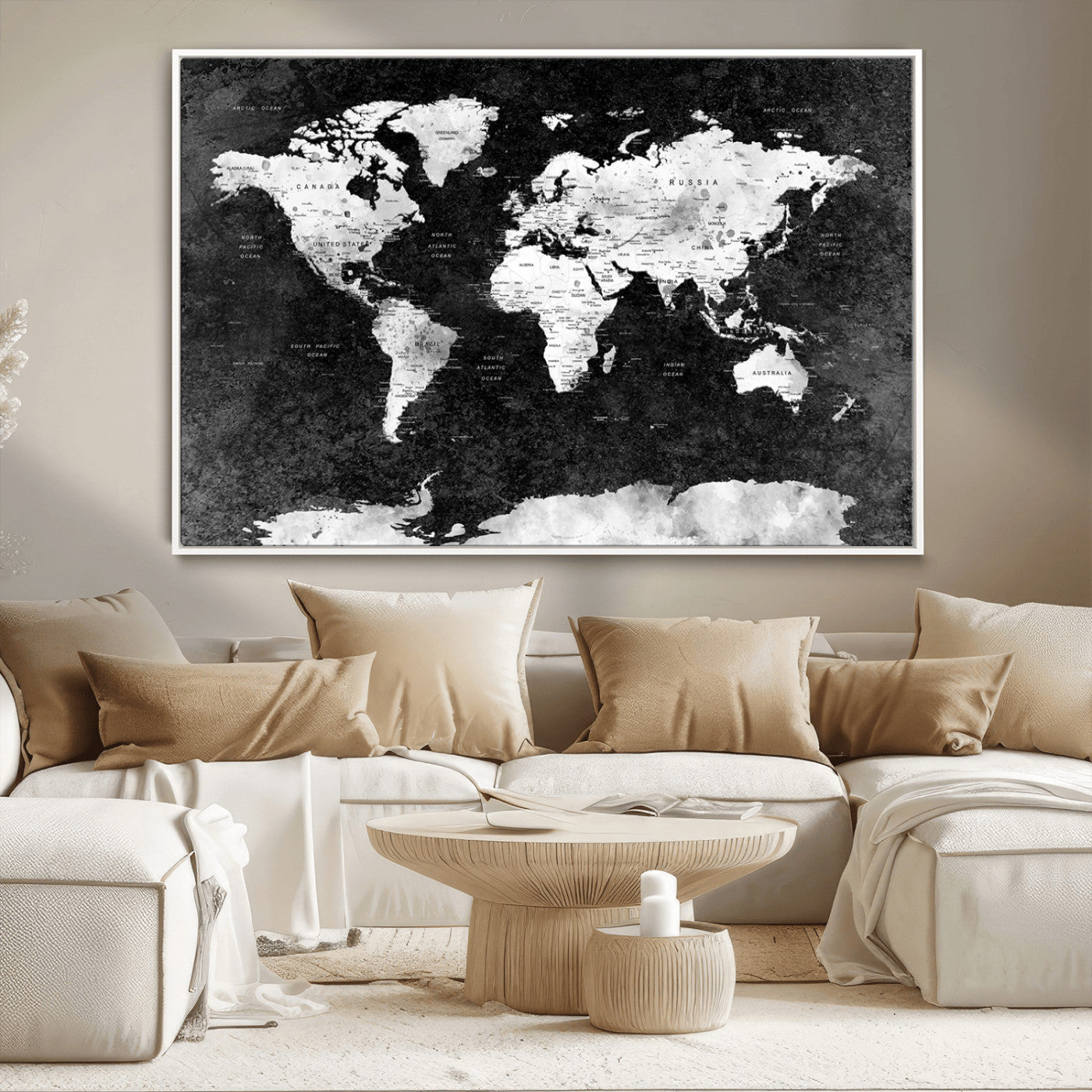 MGV-FC-36X24 - Push Pin World Map Canvas Print – Framed Wall Art for Couples to Track Their Travels – Anniversary