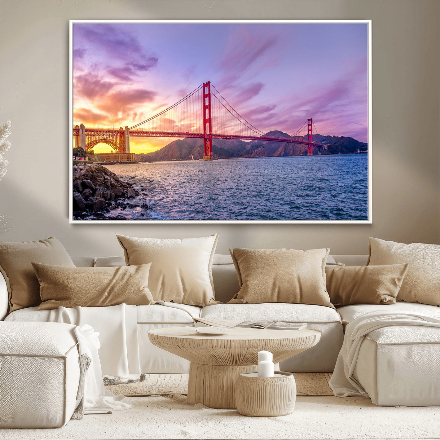MGV-FC-36X24 - Golden Gate Bridge Wall Art Print, San Francisco Sunset Canvas Wall Art, Cityscape Canvas Print for