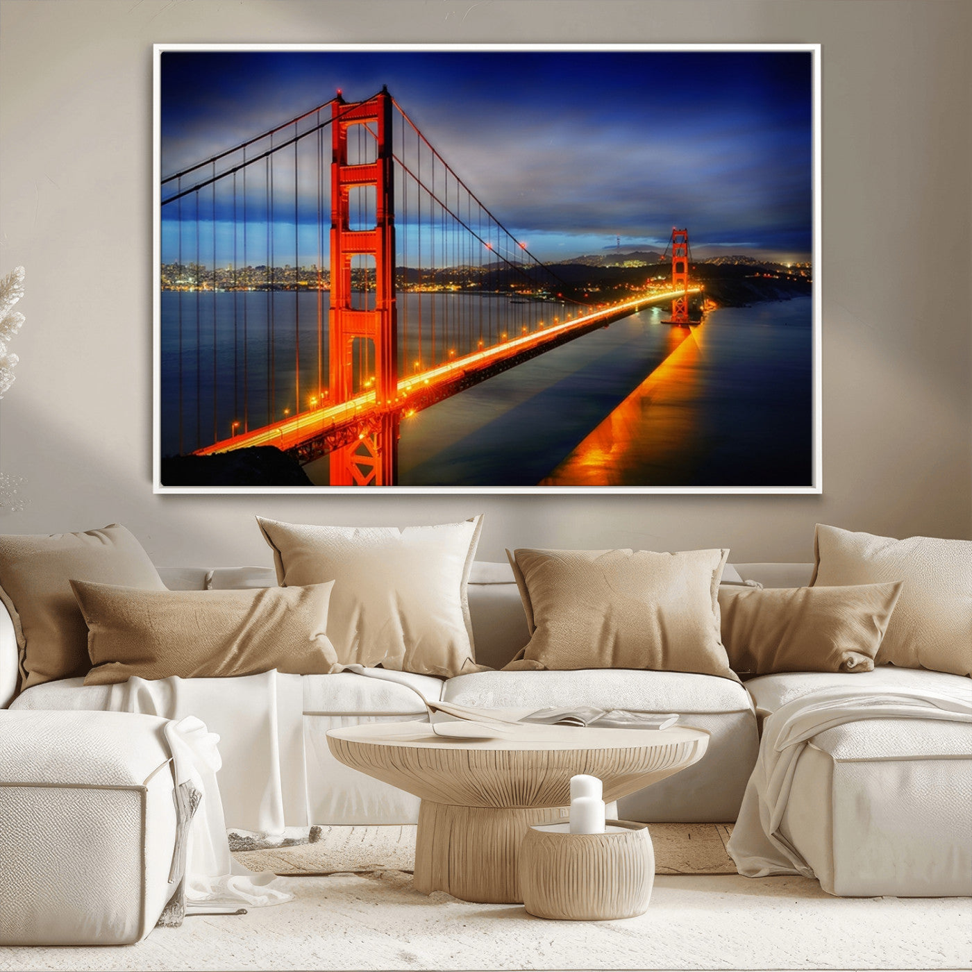 MGV-FC-36X24 - Large Wall Art San Francisco Canvas Print - Wonderful Golden Gate Bridge at Twilight