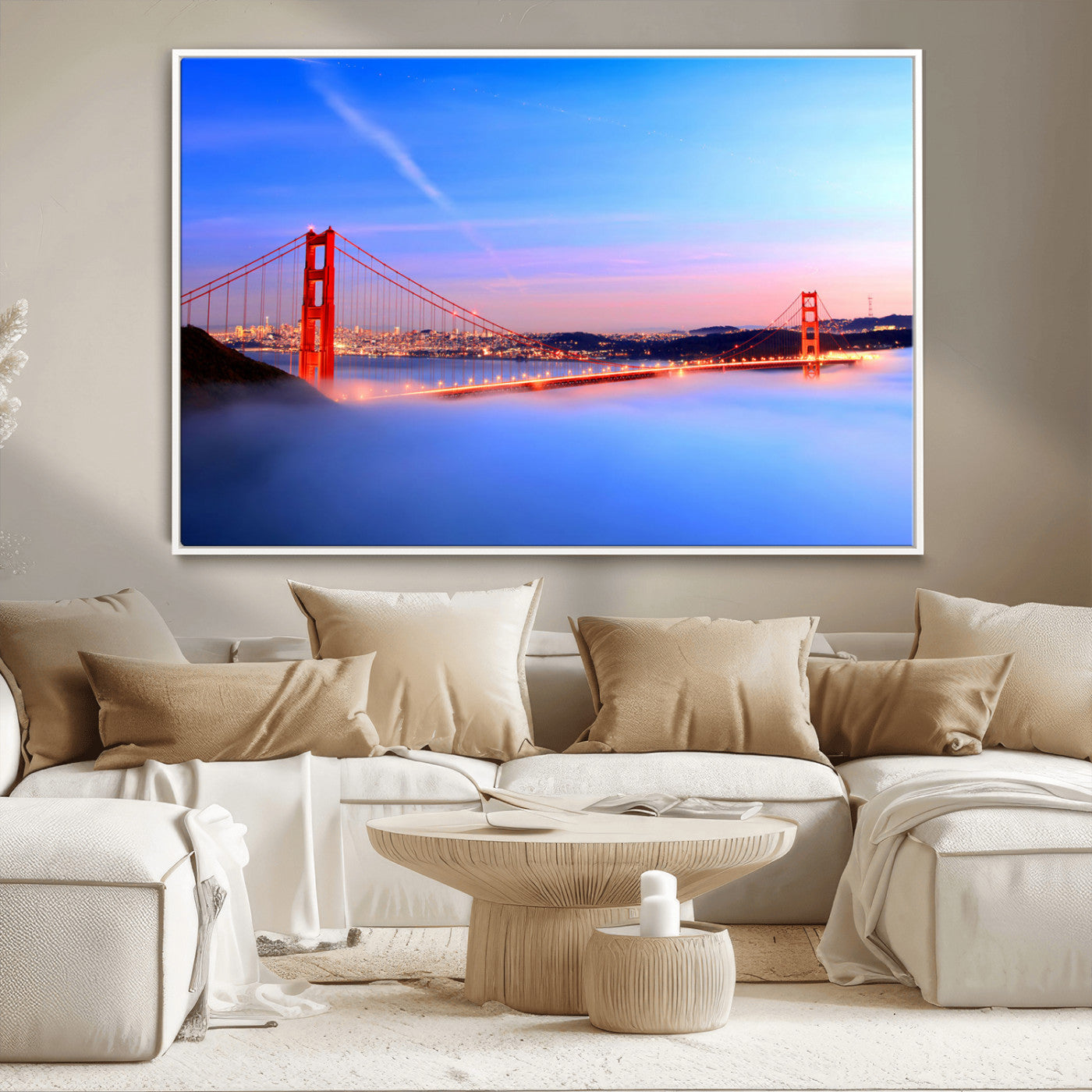 MGV-FC-36X24 - Golden Gate Bridge Wall Art Print, San Francisco Sunset Canvas Wall Art, Cityscape Canvas Print for