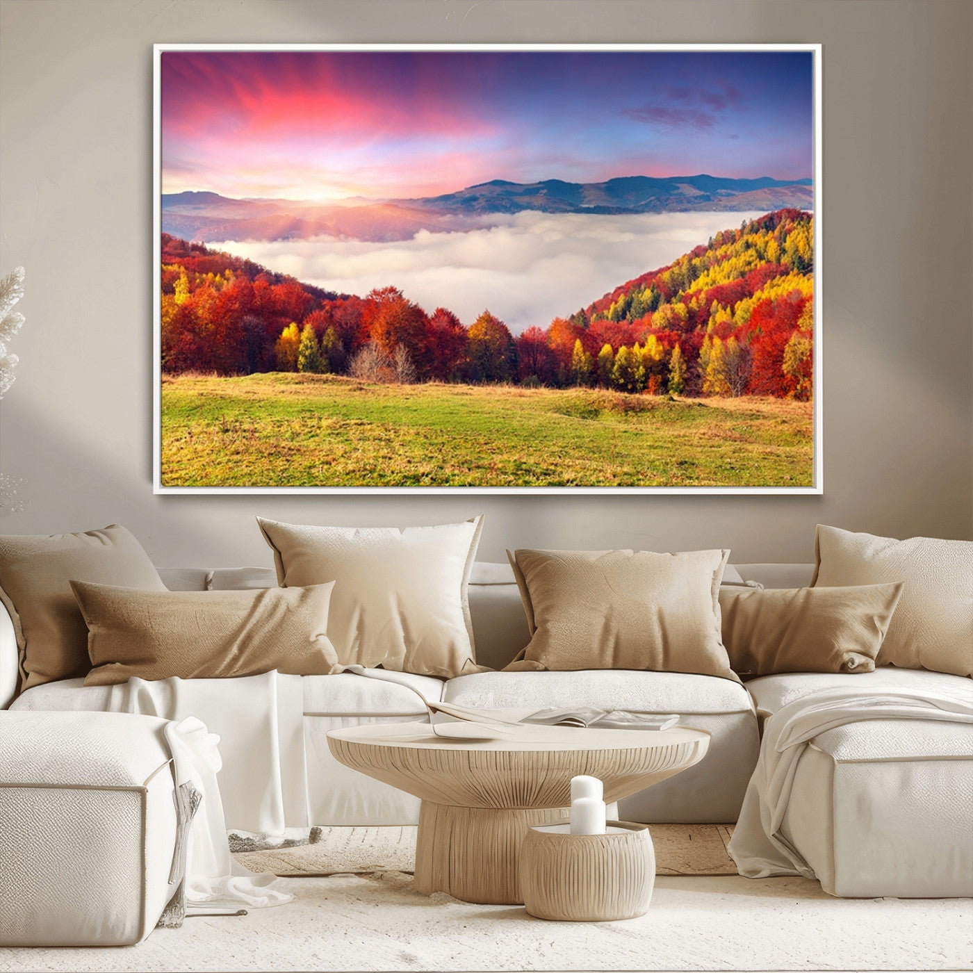 MGV-FC-36X24 - Autumn Mountain Foggy Landscape Wall Art Canvas Print | Beautiful Forest Canvas Print | Misty