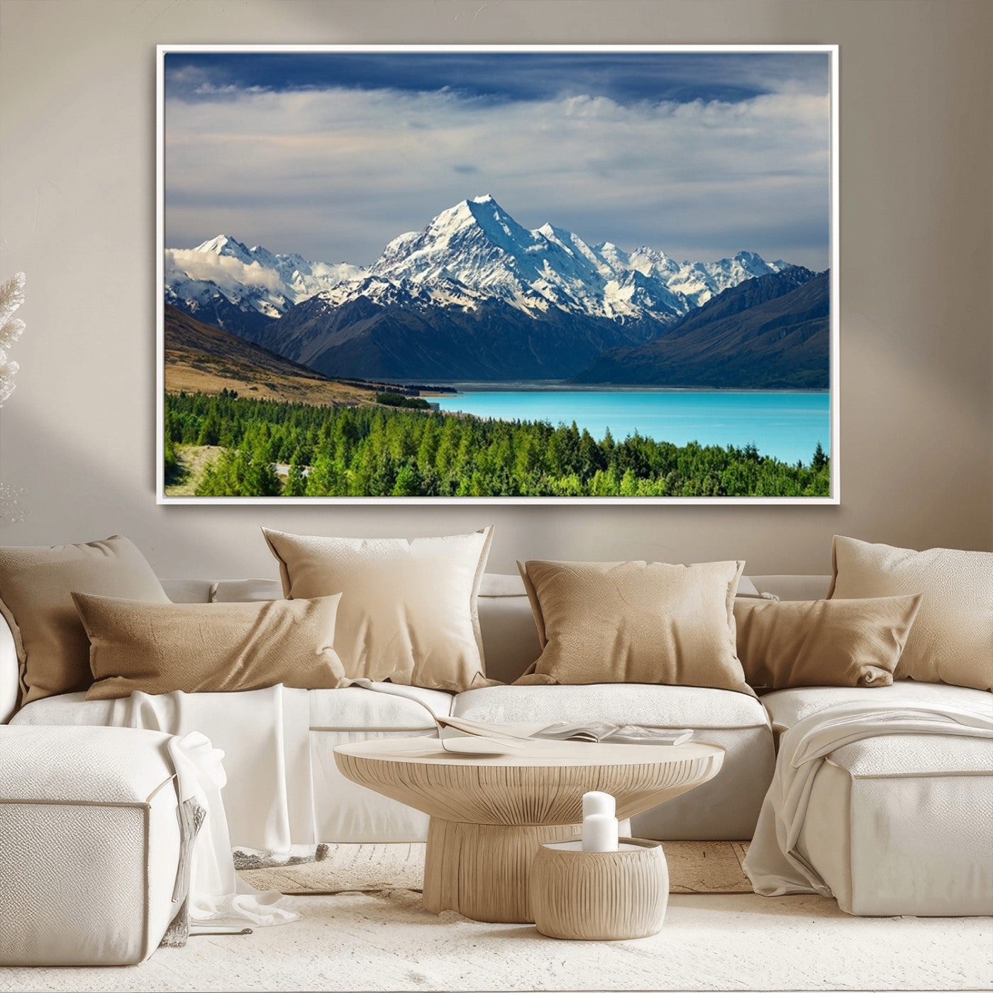 MGV-FC-36X24 - Mount Cook and Lake Pukaki Canvas Wall Art Print – Majestic Snow-Capped Peaks and Serene Lake Wall