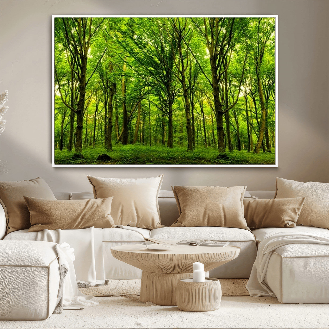 MGV-FC-36X24 - Lush Green Forest Canvas Print | 3-Panel Forest Wall Art | Nature Landscape for Living Room