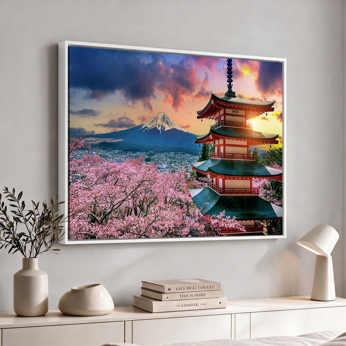 95987-MGV-CV-24X16 - Cherry Blossoms Canvas Print, Chureito Pagoda and Mount Fuji Wall Art