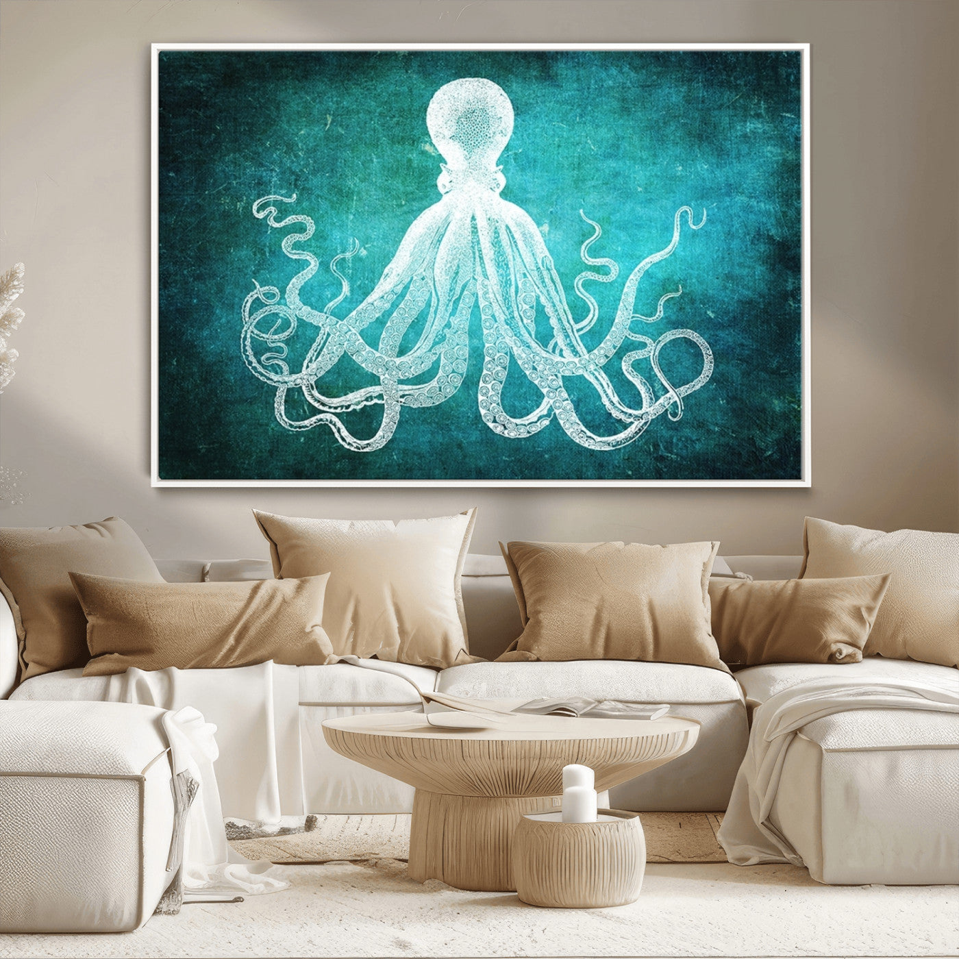 MGV-FC-36X24 - Green Octopus Abstract Wall Art Canvas Print