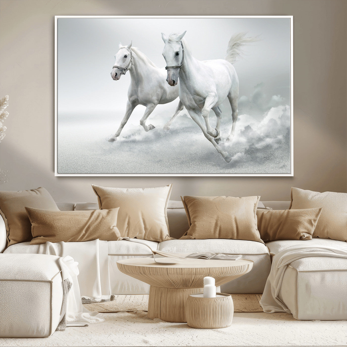 MGV-FC-36X24 - Large Wall Art Animal Canvas Print - Beautiful Running White Horses