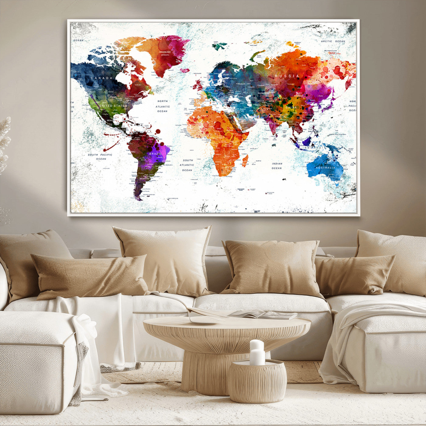 MGV-FC-36X24 - Push Pin World Map Canvas Print – Framed Wall Art for Couples to Track Their Travels – Anniversary