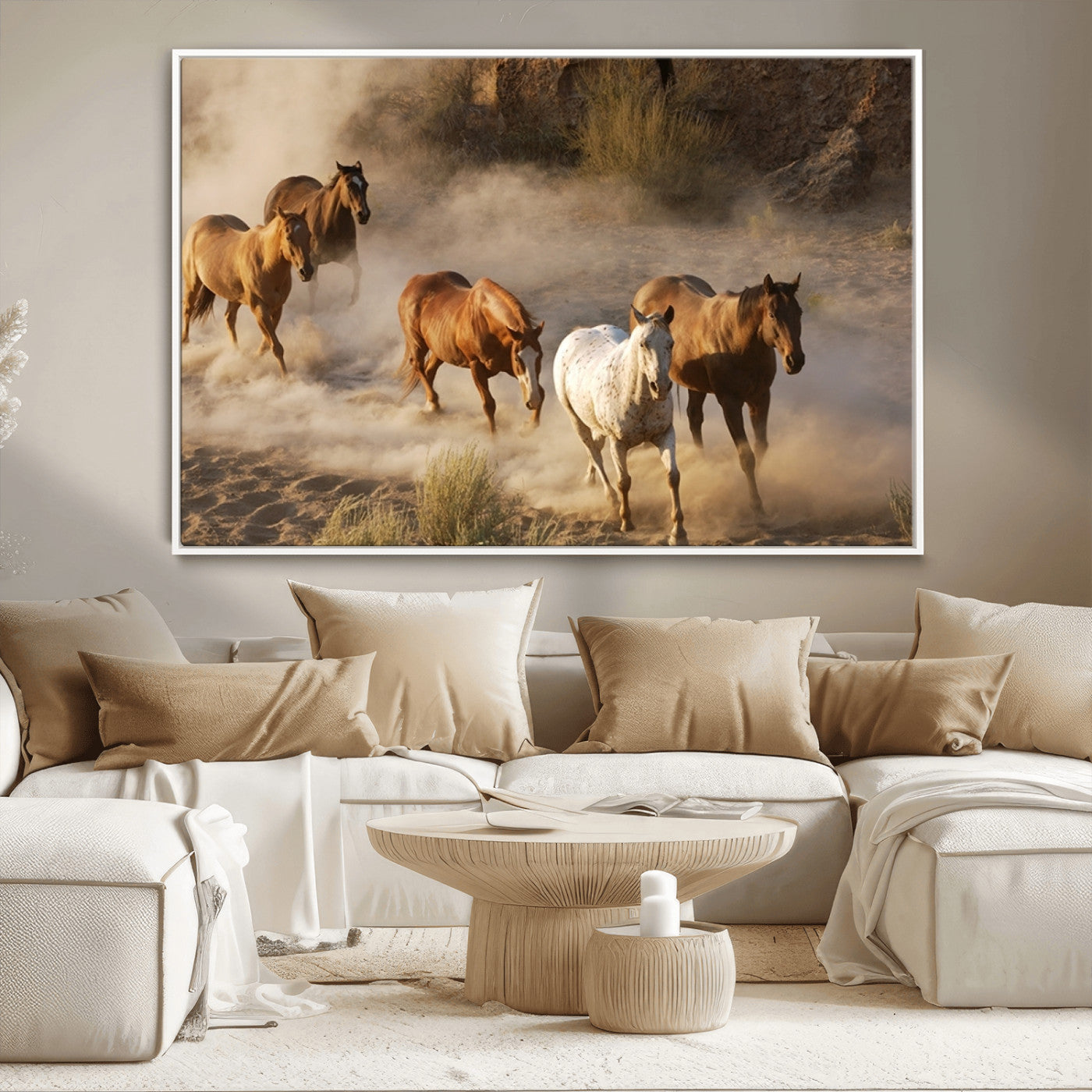 MGV-FC-36X24 - Large Wall Art 5 Horses Running on Sand Canvas Print
