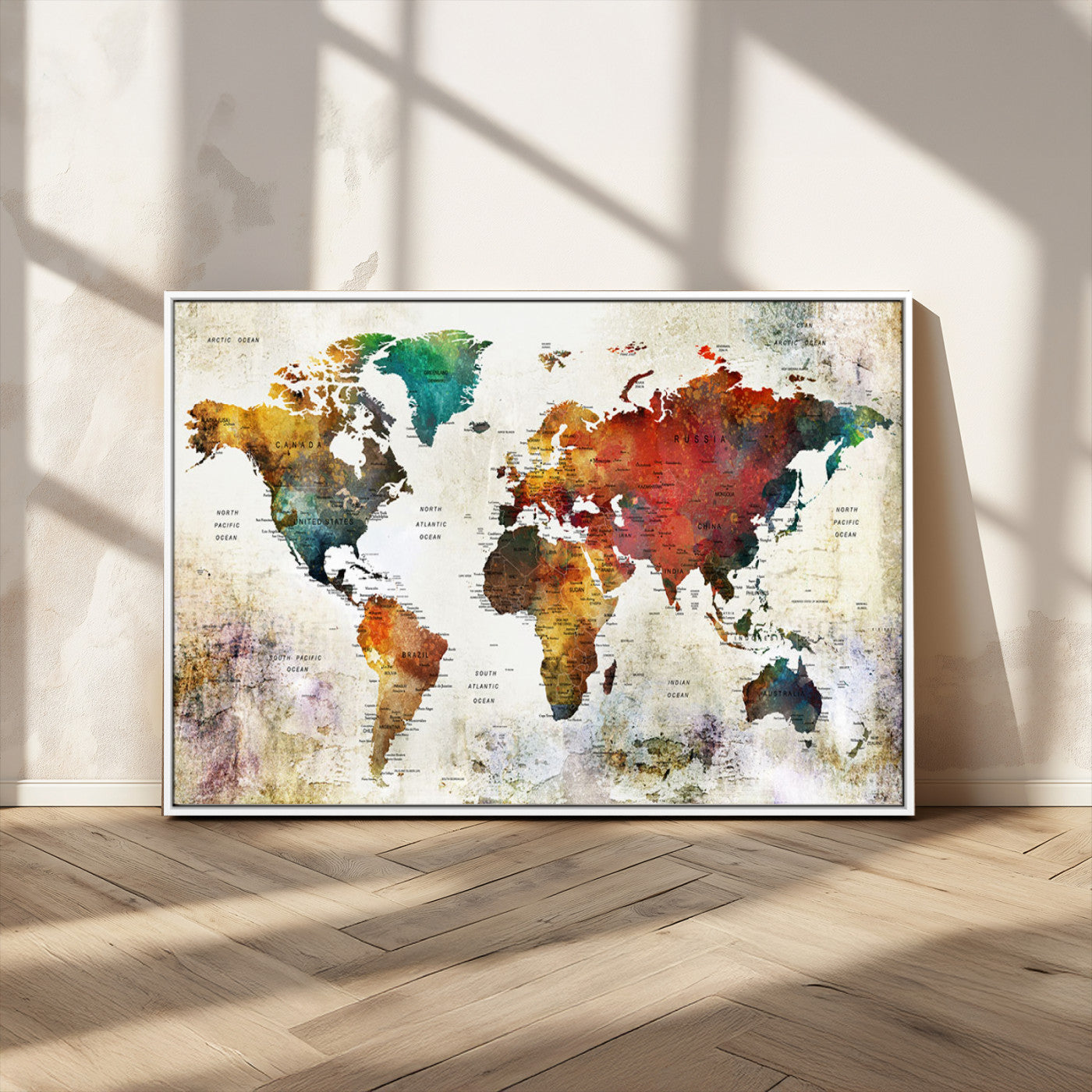 -Push Pin World Map Canvas Print – Framed Wall Art for Couples to Track Their Travels – Anniversary