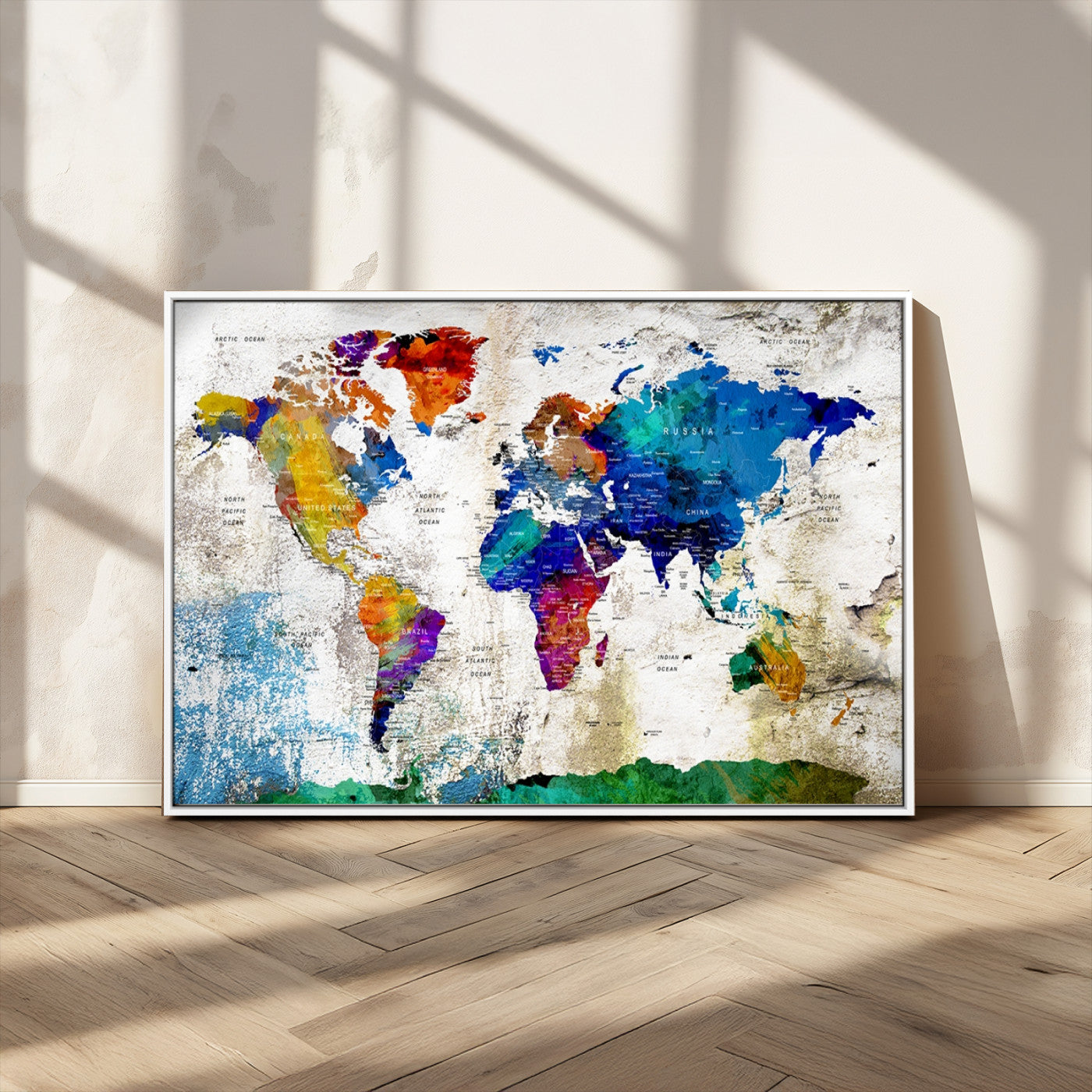 MGV-FC-36X24 - Push Pin World Map Canvas Print – Framed Wall Art for Couples to Track Their Travels – Anniversary