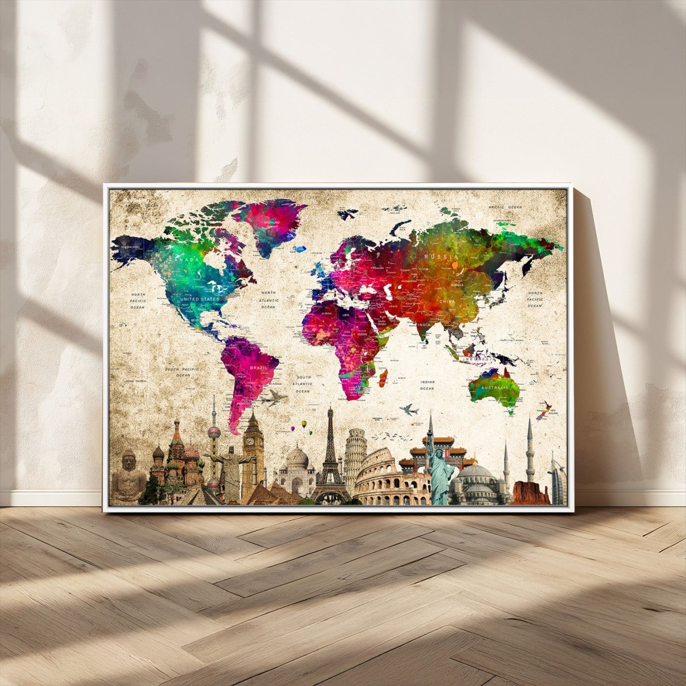 MGV-FC-36X24 - Push Pin World Map Canvas Print – Framed Wall Art for Couples to Track Their Travels – Anniversary
