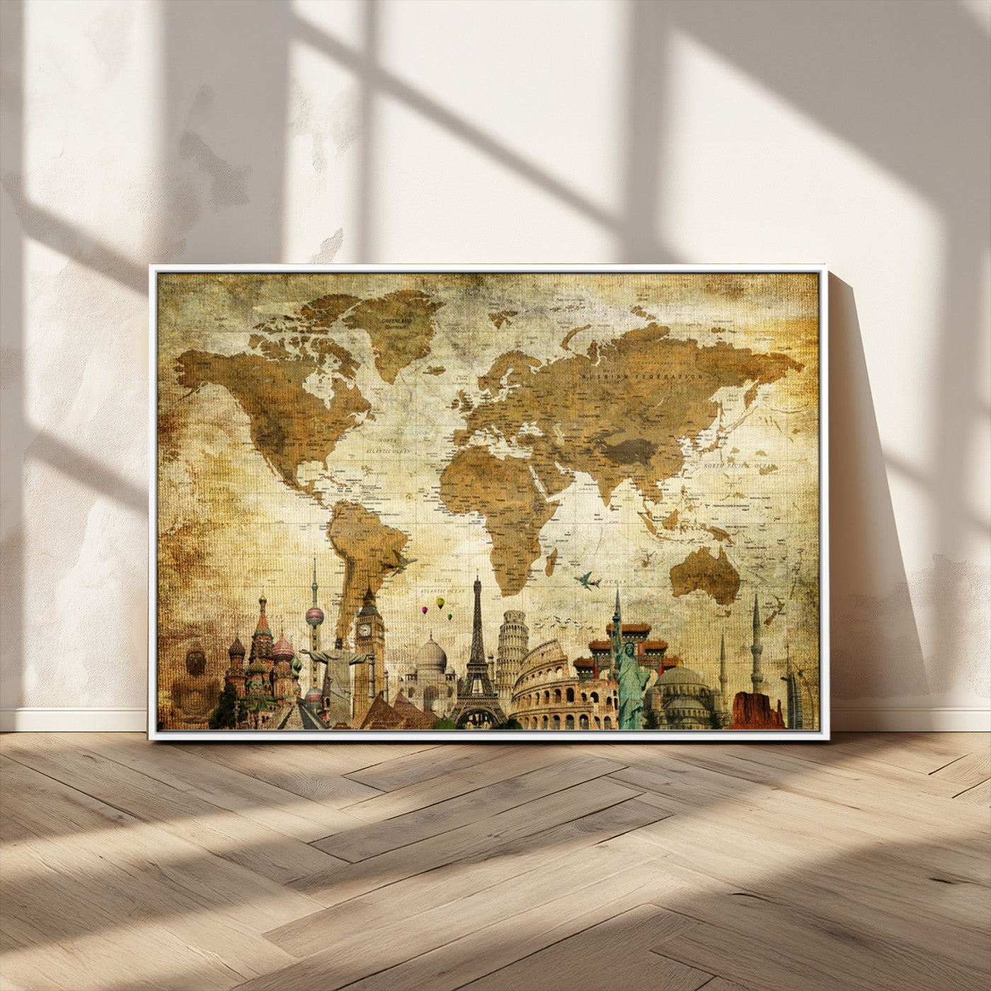 MGV-FC-36X24 - Push Pin World Map Canvas Print – Framed Wall Art for Couples to Track Their Travels – Anniversary