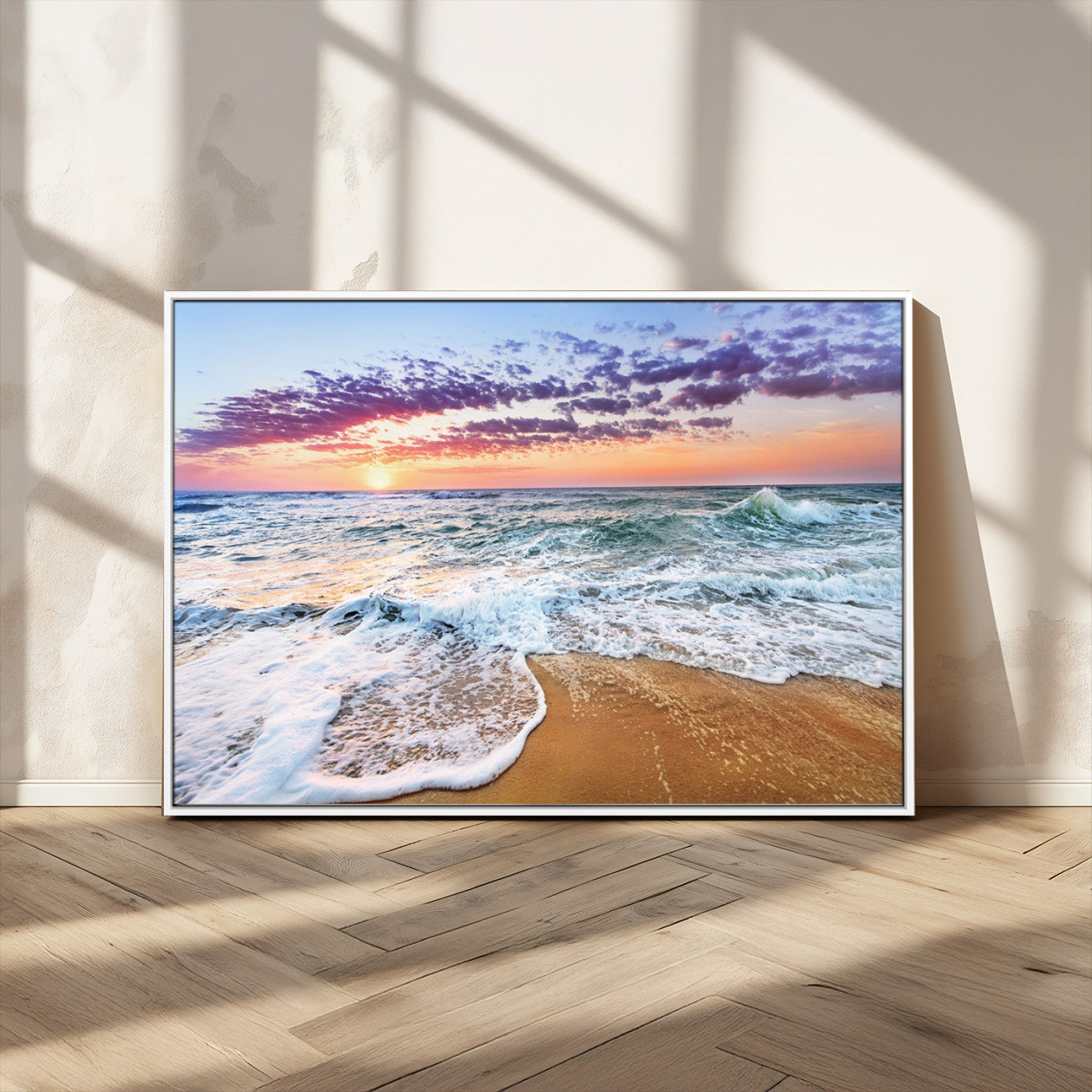 MGV-FC-36X24 - Coastal Sunset Art Beach Canvas Wall Art Print | Ocean Waves Wall Art | Large 3-Panel Seascape for