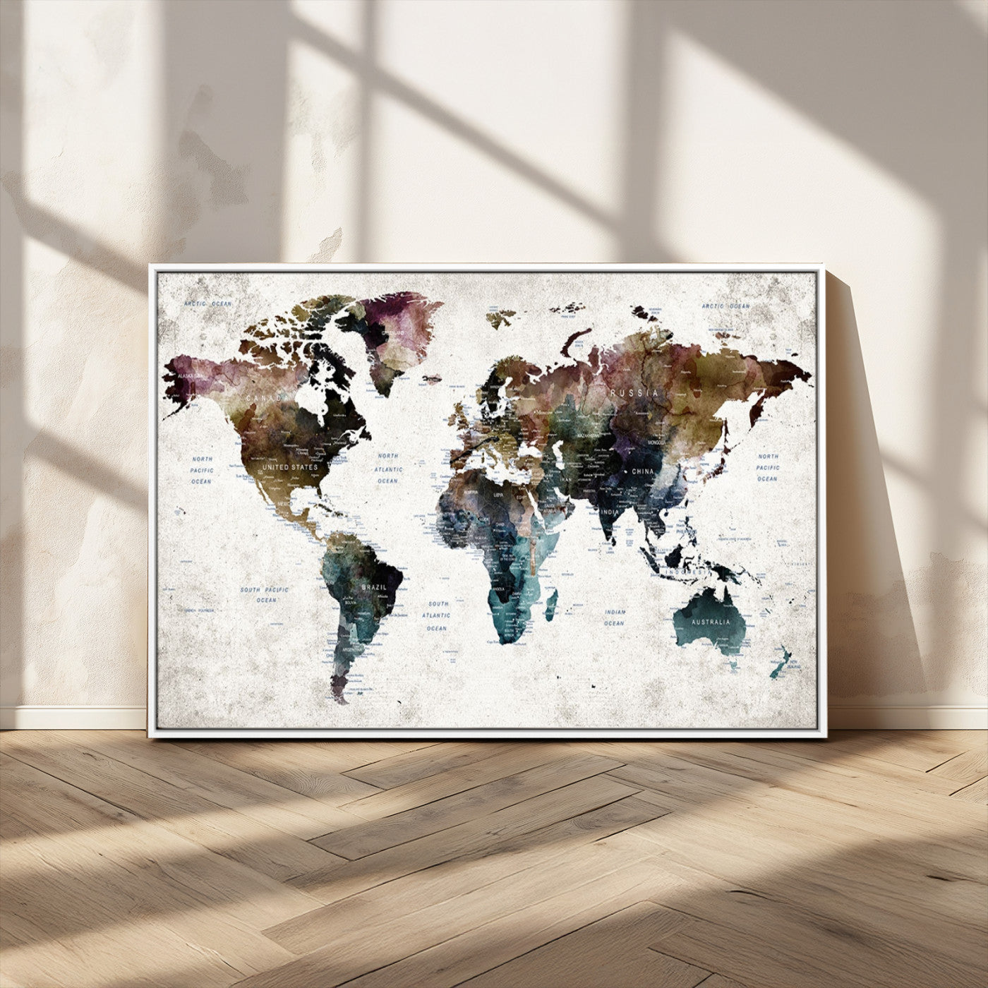 MGV-FC-36X24 - Push Pin World Map Canvas Print – Framed Wall Art for Couples to Track Their Travels – Anniversary