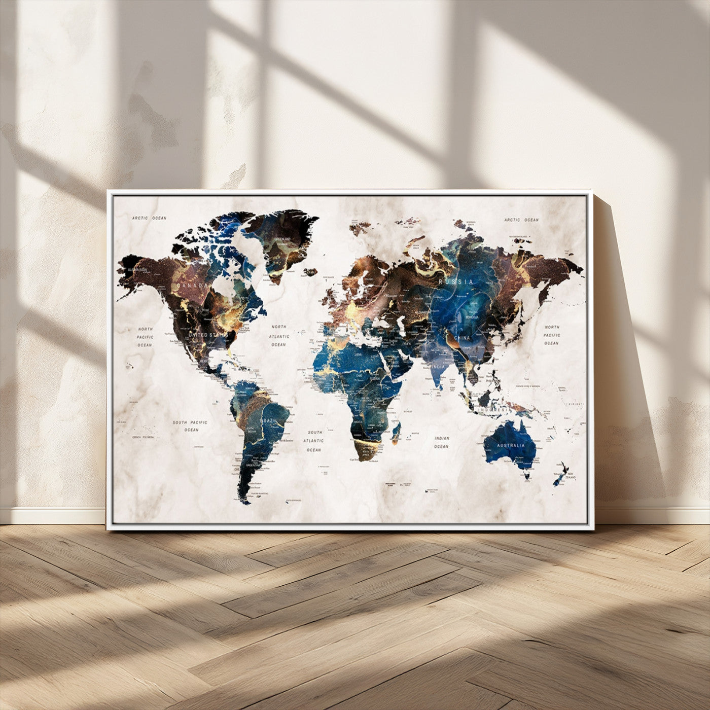 MGV-FC-36X24 - Push Pin World Map Canvas Print – Framed Wall Art for Couples to Track Their Travels – Anniversary