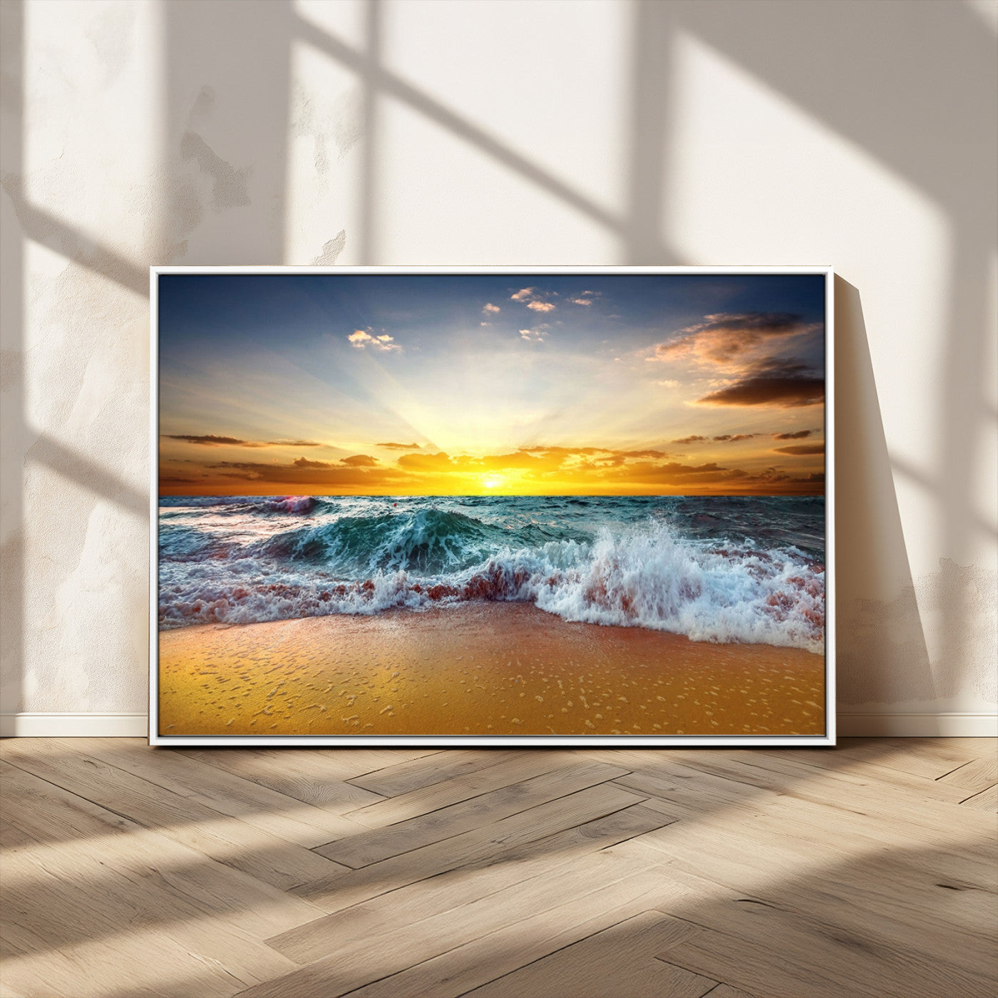 MGV-FC-36X24 - Golden Sunset Ocean Waves Wall Art Canvas Print – Multi Panel Beach Canvas Print Set – Large Coastal Triptych Print for Home or Farmhouse Decor