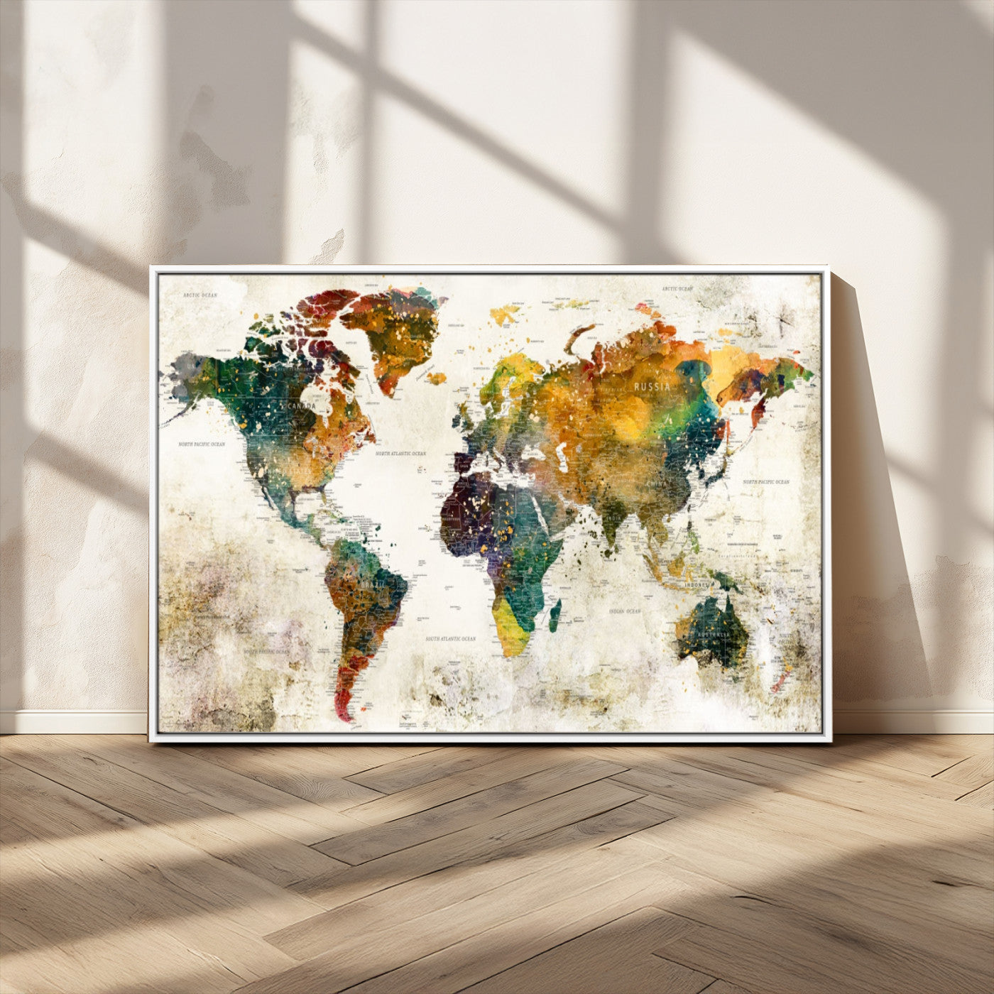 MGV-FC-36X24 - Push Pin World Map Canvas Print – Framed Wall Art for Couples to Track Their Travels – Anniversary