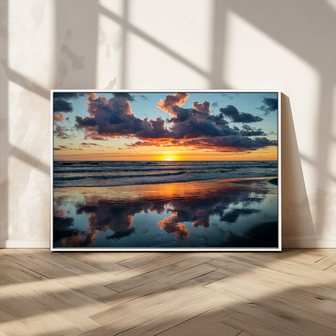 MGV-FC-36X24 - Beach Sunset Print - Stunning Ocean Canvas Artwork with Sunset Reflection Design for Elegant Home or