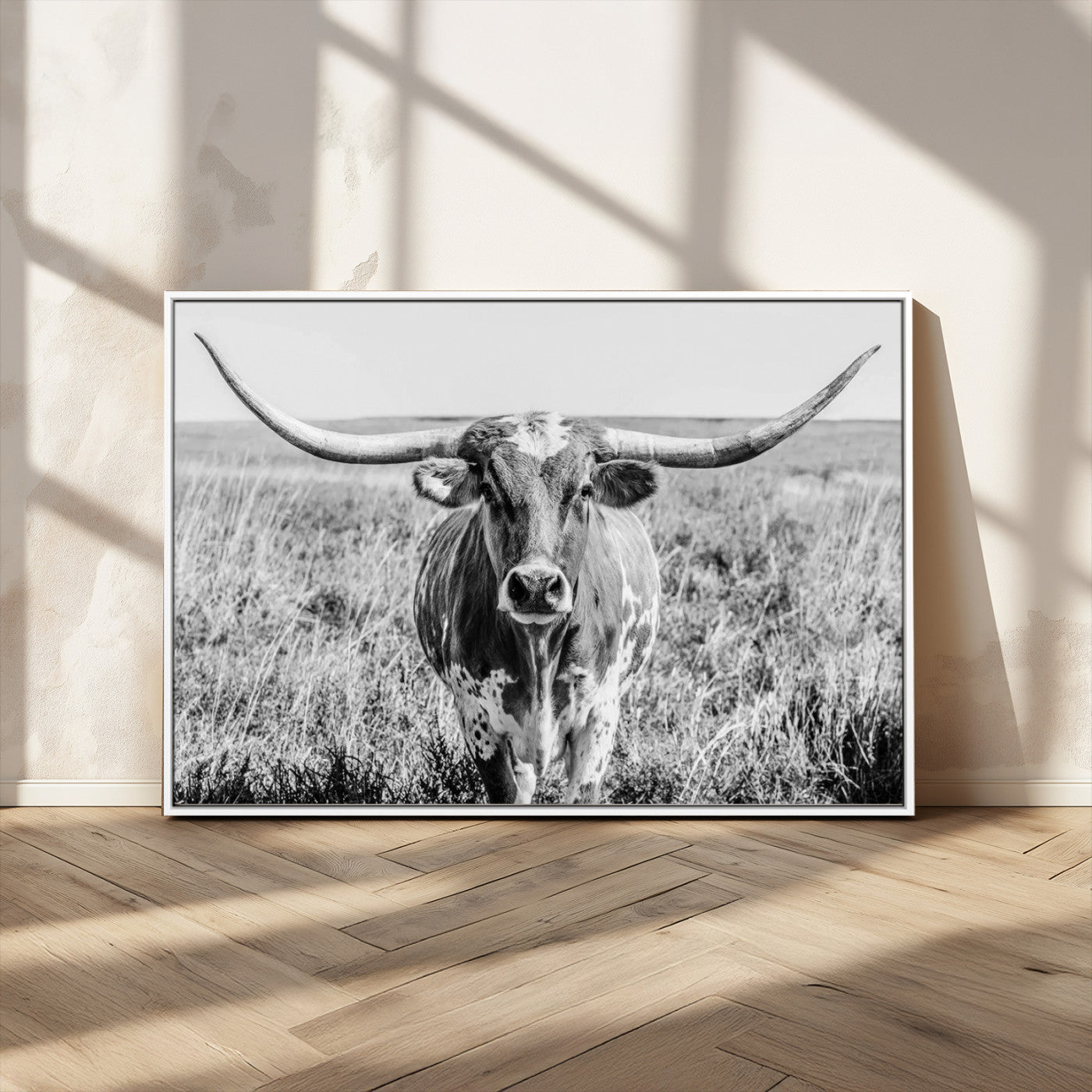 MGV-FC-36X24 - Texas Cow Longhorn Wall Art Canvas Print for Farm House Wall Decor, Farmhouse Wall Art Print