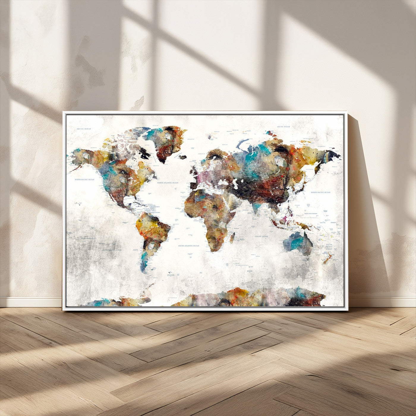 MGV-FC-36X24 - Push Pin World Map Canvas Print – Framed Wall Art for Couples to Track Their Travels – Anniversary