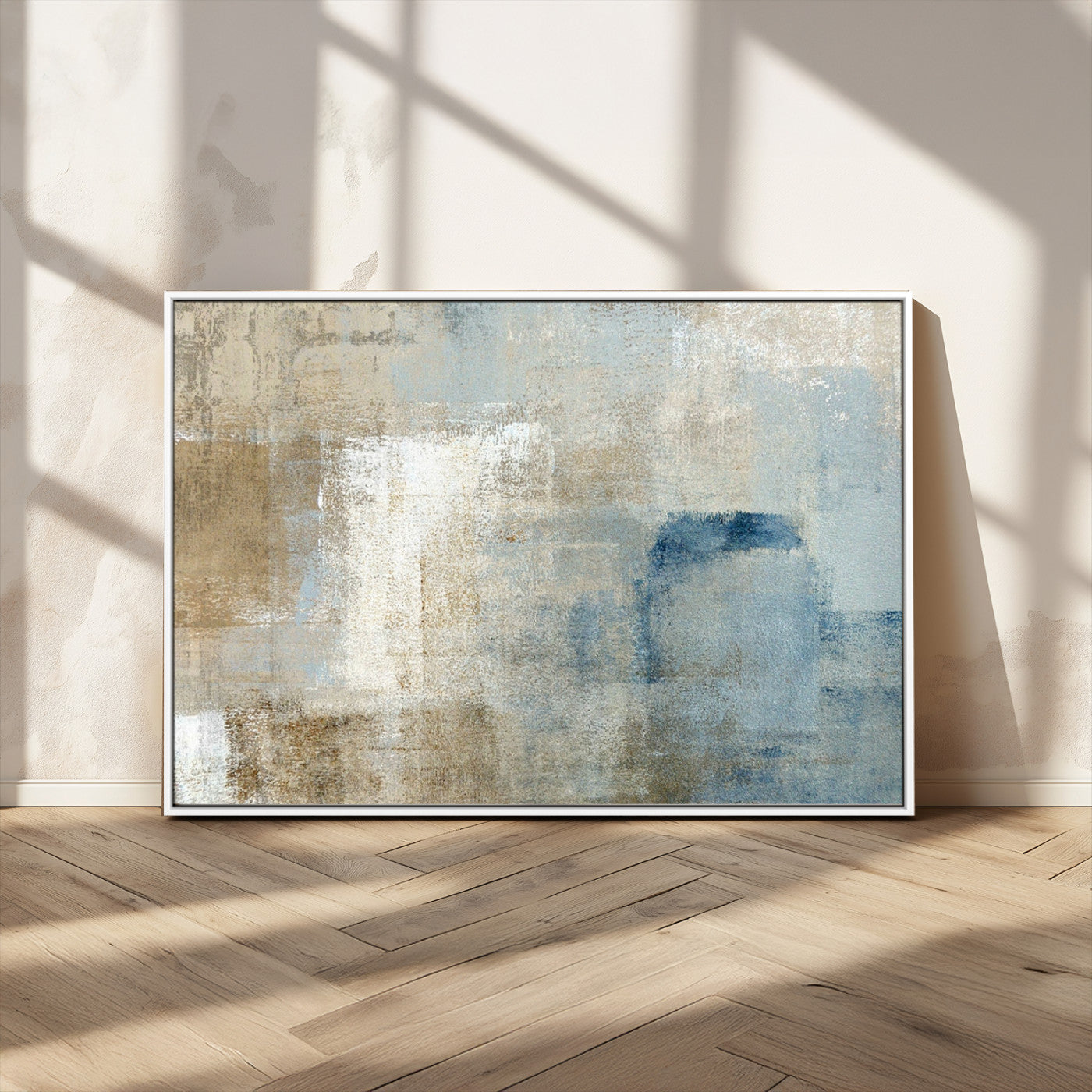 MGV-FC-36X24 - Abstract Blue and Beige Wall Art, Modern Minimalist Canvas Print Set, Giclee Textured Art, Large Multi-Panel Artwork for Living Room