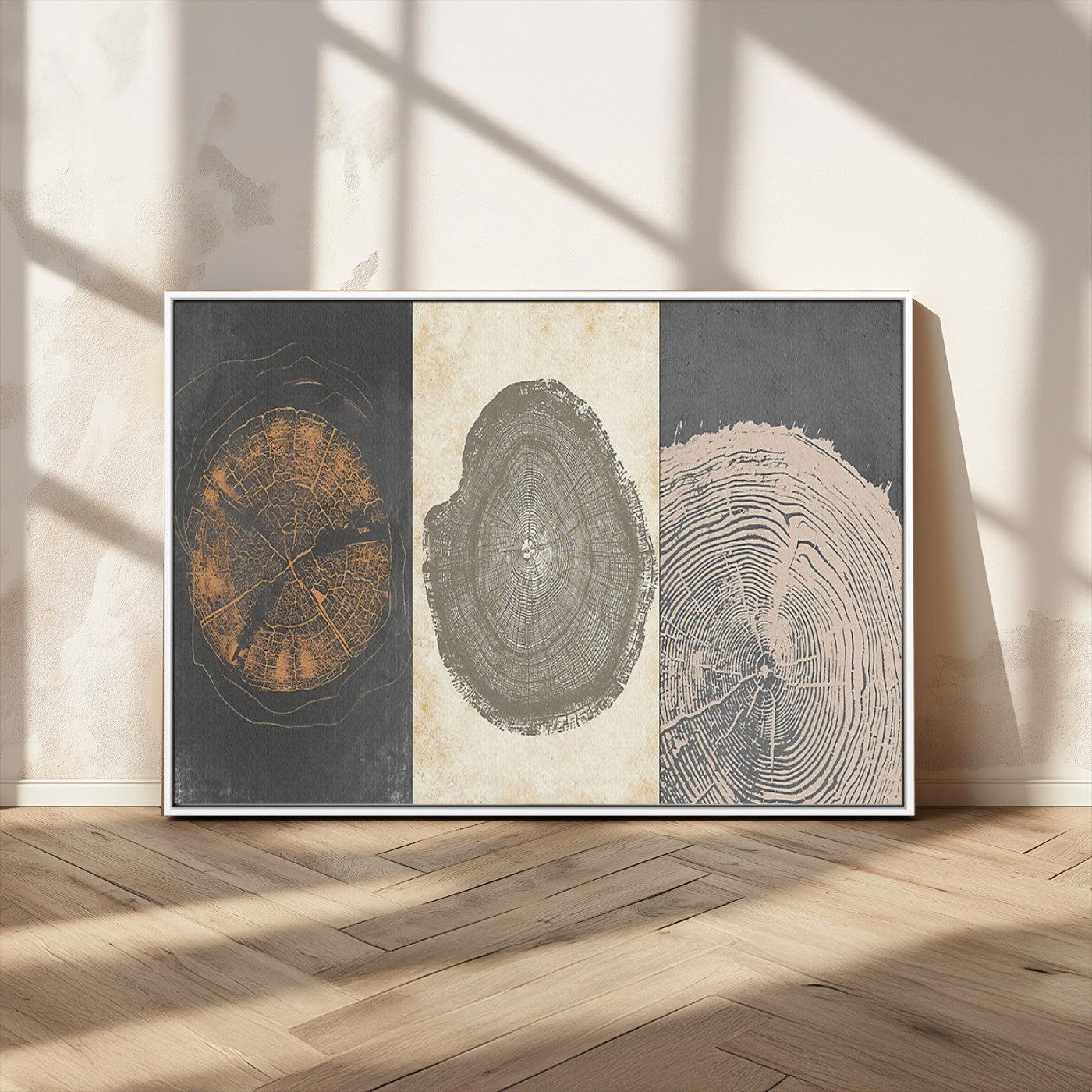 MGV-FC-36X24 - Boho Tree Ring Wall Art, Modern Minimalist Wood Grain Canvas, Tree Slice for Rustic Decor, Farmhouse Decor Giclee Canvas Print, Tree Ring Canvas Set