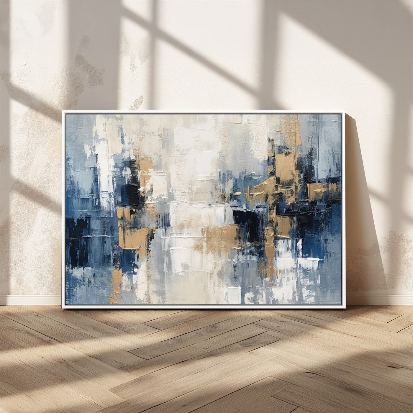 -Modern Abstract Canvas Wall Art in Blue and Gold Tones | Large Contemporary Art for Living Room,