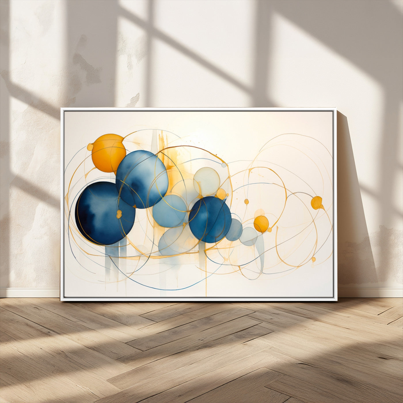 -Geometric Blue Orange Abstract Wall Art Canvas, Geometric Blue Orange Canvas Print
