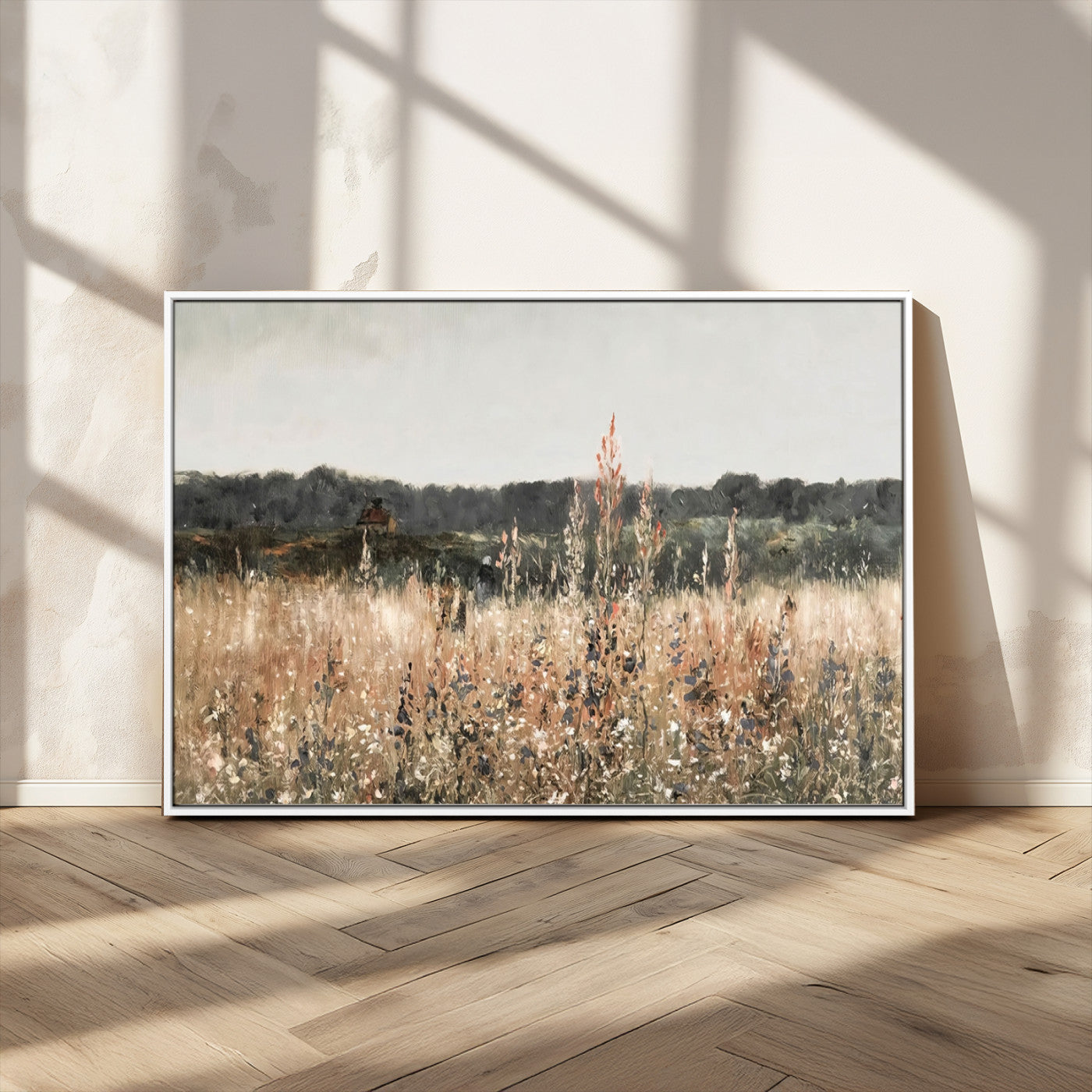 MGV-FC-36X24 - Abstract Wildflower Art Field Landscape Oil Painting Print, Country Field Wall Art - Framed Ready to Hang