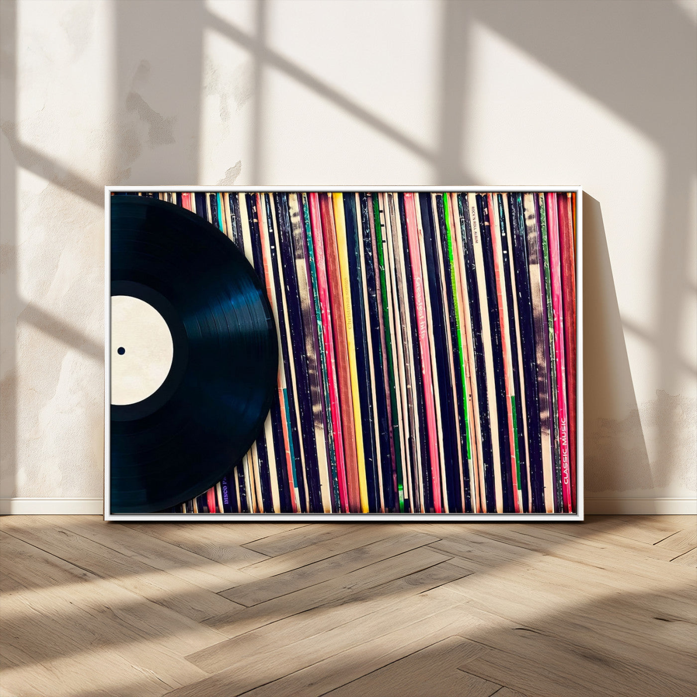 MGV-FC-36X24 - Vinyl Record and Album Collection Canvas Wall Art - Retro Music Decor for Living Room, Vintage Vinyl Lover’s Set