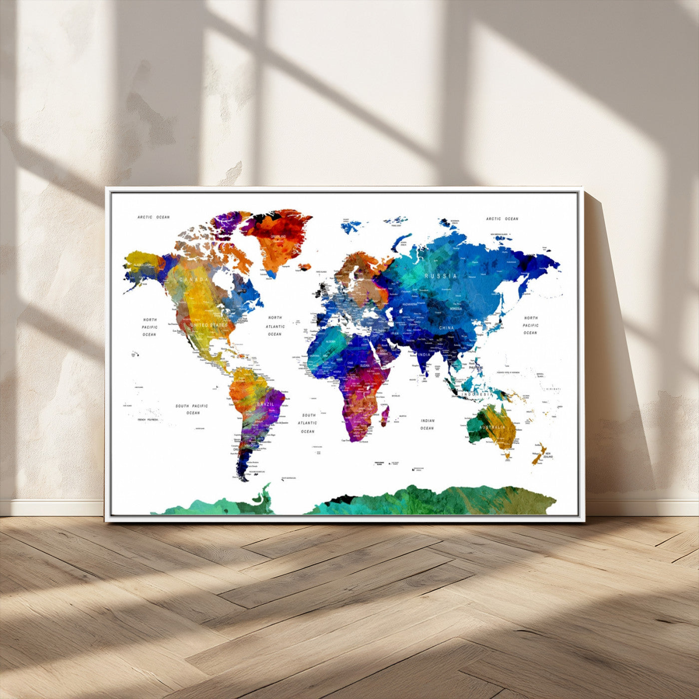 48979-MGV-FC-36X24_White-Push Pin World Map Canvas Print – Framed Wall Art for Couples to Track Their Travels – Anniversary