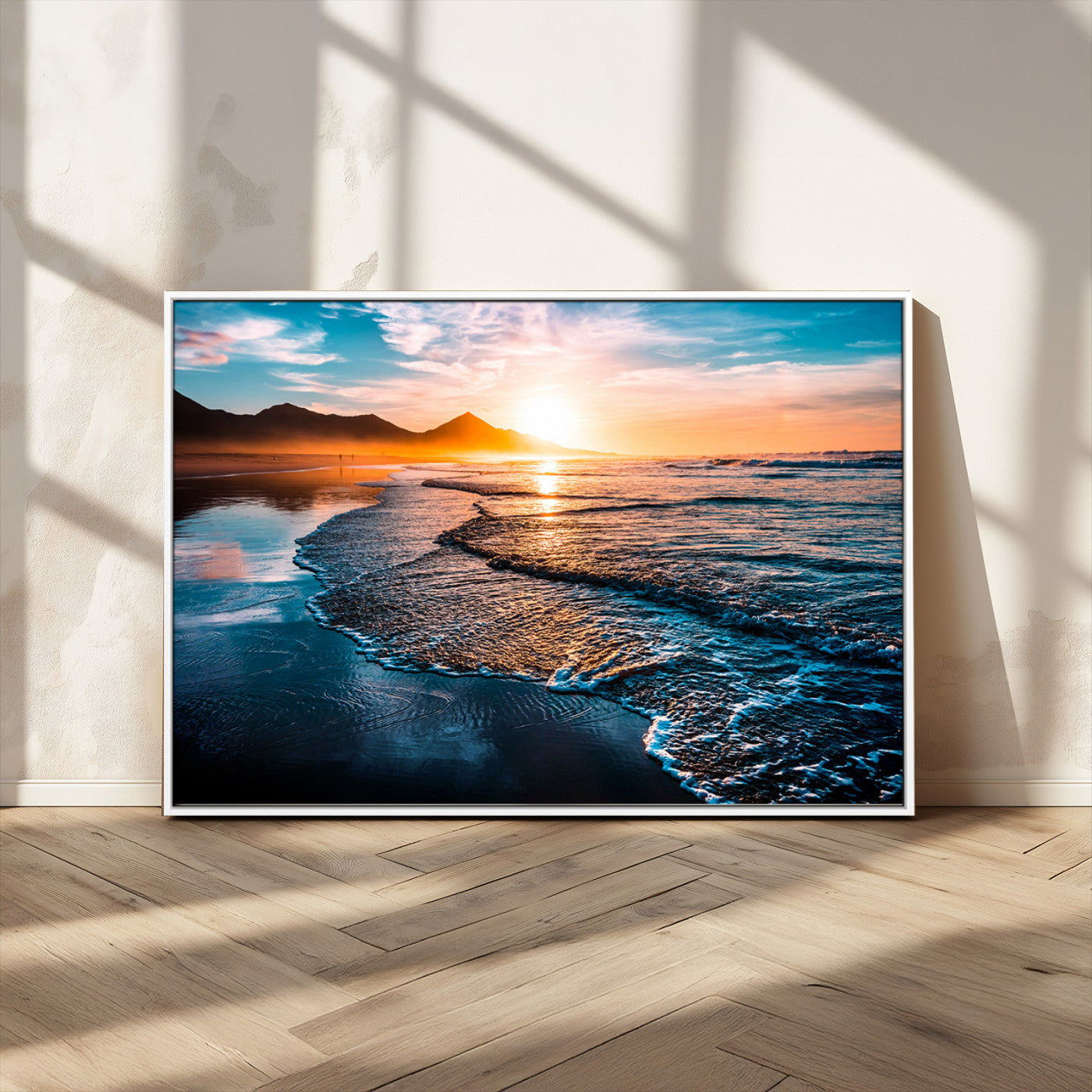 MGV-FC-36X24 - Sunset Beach Ocean Canvas Wall Art – Tranquil Ocean Reflections at Dusk – Ready to Hang