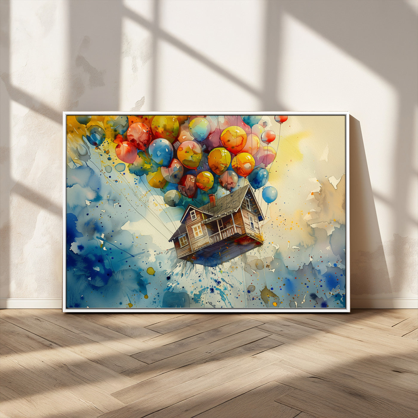 MGV-FC-36X24 - UP-Inspired Floating House with Balloons Canvas Art – Colorful 3-Panel Wall Decor for Living Room,