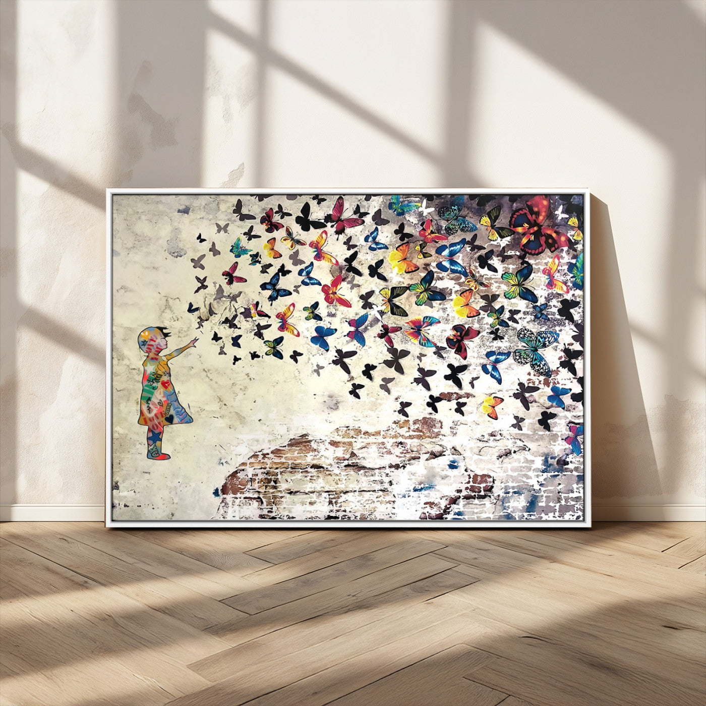 MGV-FC-36X24 - Banksy Wall Art - Banksy Girl Butterfly Graffiti Wall Art Canvas Print - Butterfly Girl and Freedom Flight - Vibrant Street Art Print