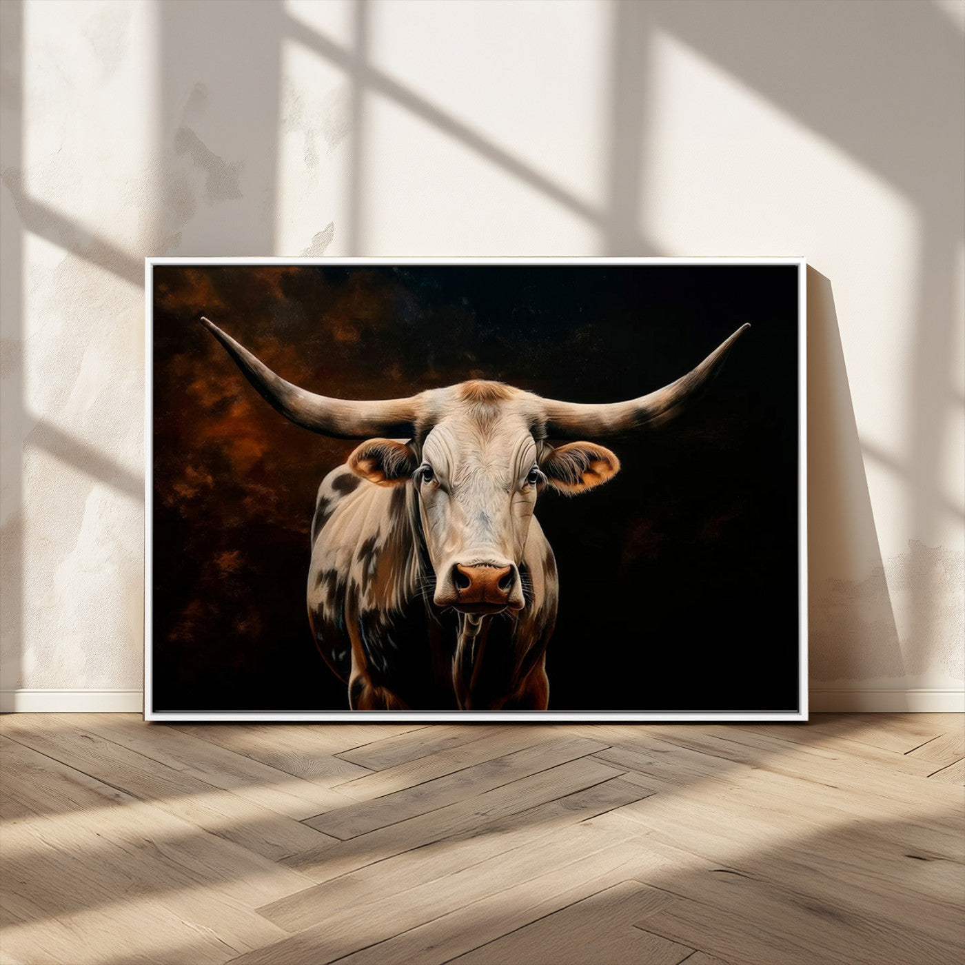 MGV-FC-36X24 - Texas Longhorn Wall Art | 3-Panel Large Texas Longhorn Canvas Print for Living Room, Office, or Farmhouse Decor | Framed Giclee Longhorn Wall Art