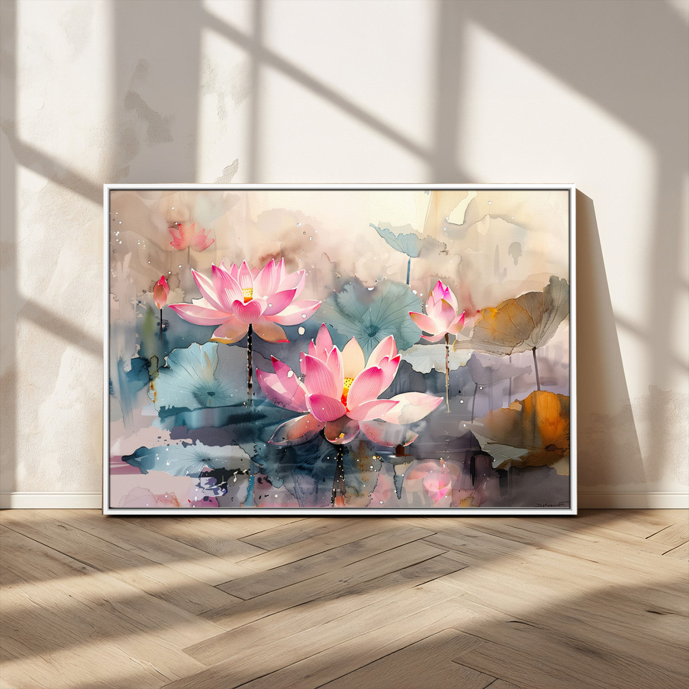 MGV-FC-36X24 - Lotus Flower Wall Art | 3-Panel Giclee Canvas Print of Pink Lotus Blossoms for Living Room, Bedroom, Office | Framed Lotus Floral Wall Art Decor Print