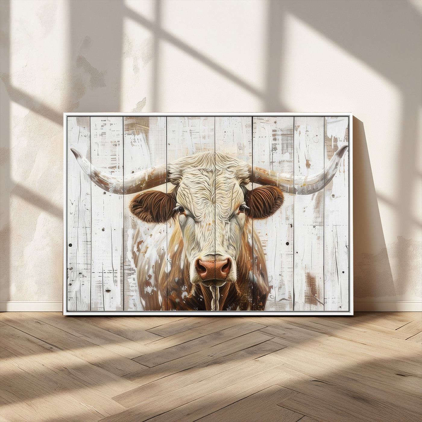 71551-MGV-FC-36X24_White-Rustic Longhorn Bull Wall Art Canvas Set – Western-Inspired Farmhouse Décor - Ready to Hang