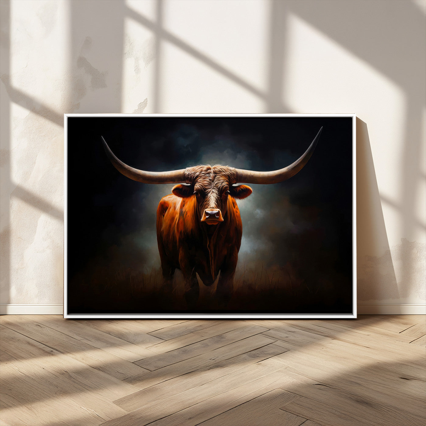 MGV-FC-36X24 - Abstract Texas Longhorn Wall Art Print | 3-Panel Large Texas Longhorn Canvas Print for Living Room, Office  Farmhouse Decor | Framed Longhorn Wall Art