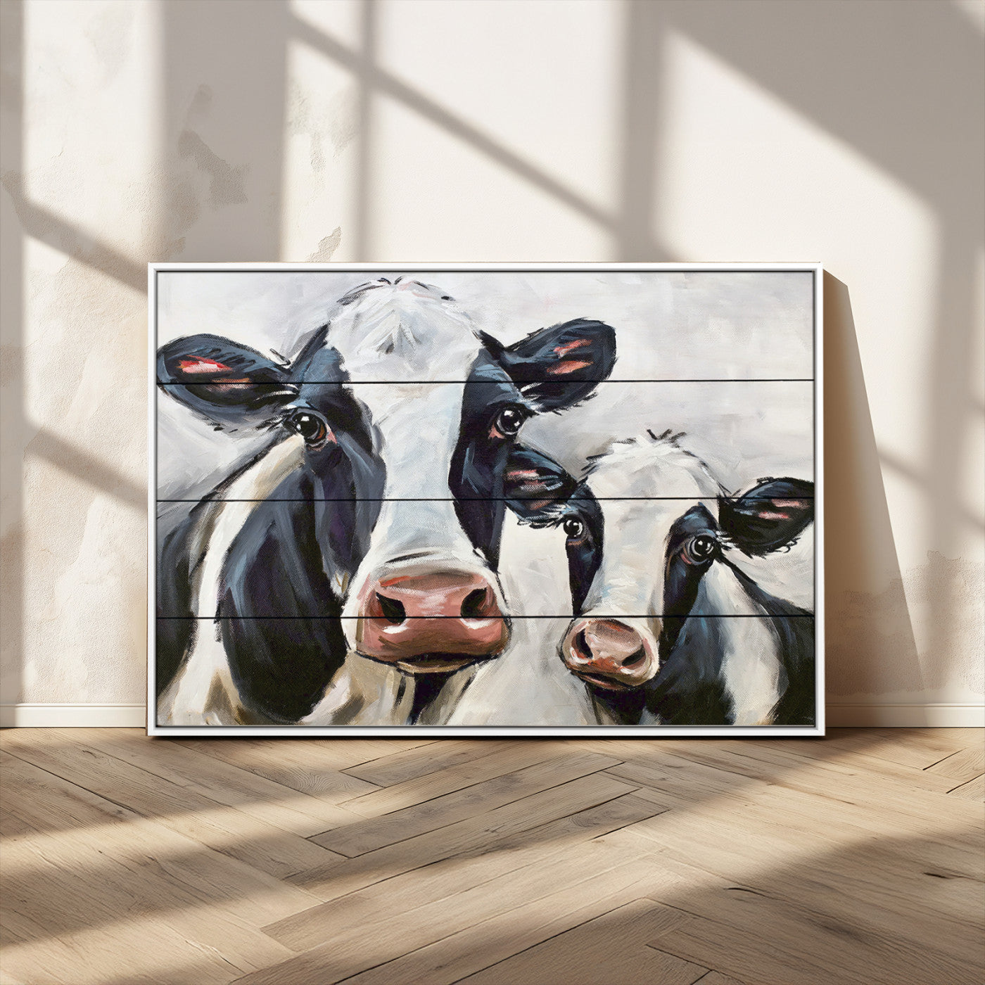 -Vintage Baby and Mom Cattle Wall Art Canvas Print