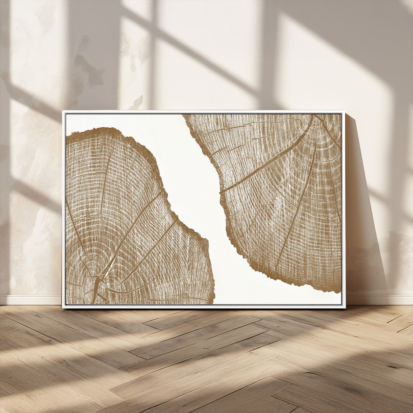 -Rustic Brown Tree Ring Wall Art Canvas Print – Framed and Ready to Hang – Elegant Nature-Inspired