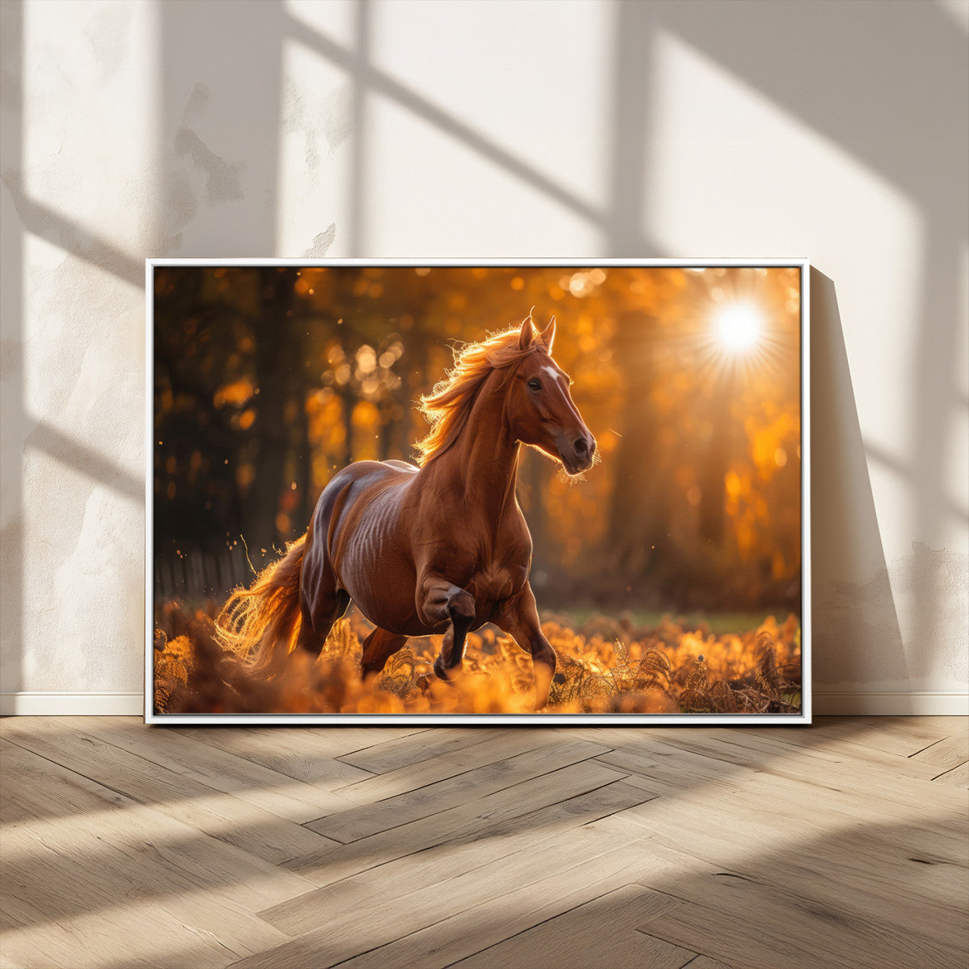 -Running Horse Sunset Forest Wall Art Canvas Print