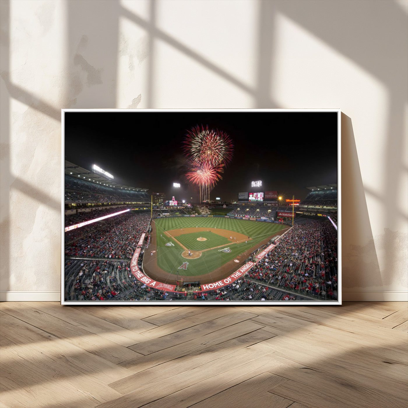MGV-FC-36X24 - Fireworks at Angel Stadium – Los Angeles Angels Night Game Canvas Print, Framed, Ready to Hang
