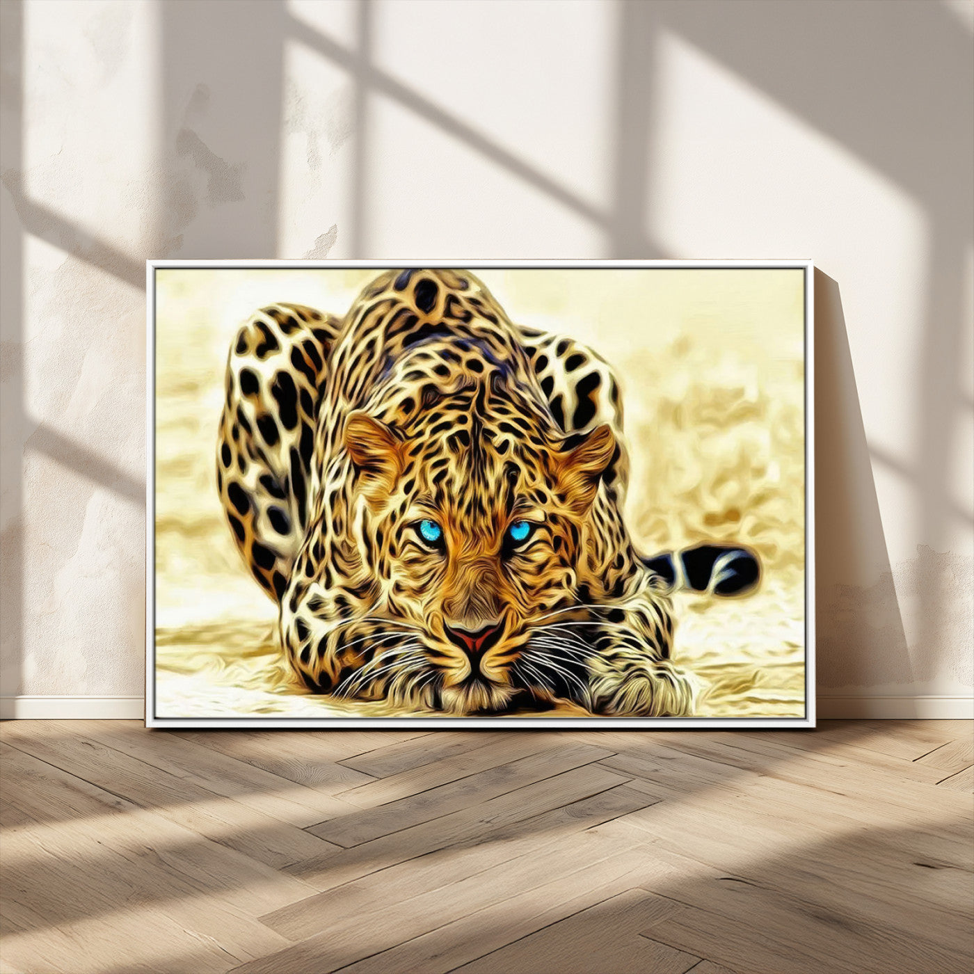-Blue-Eyed Leopard Canvas Wall Art - Framed Animal Print Ready to Hang - Fierce and Bold Decor for